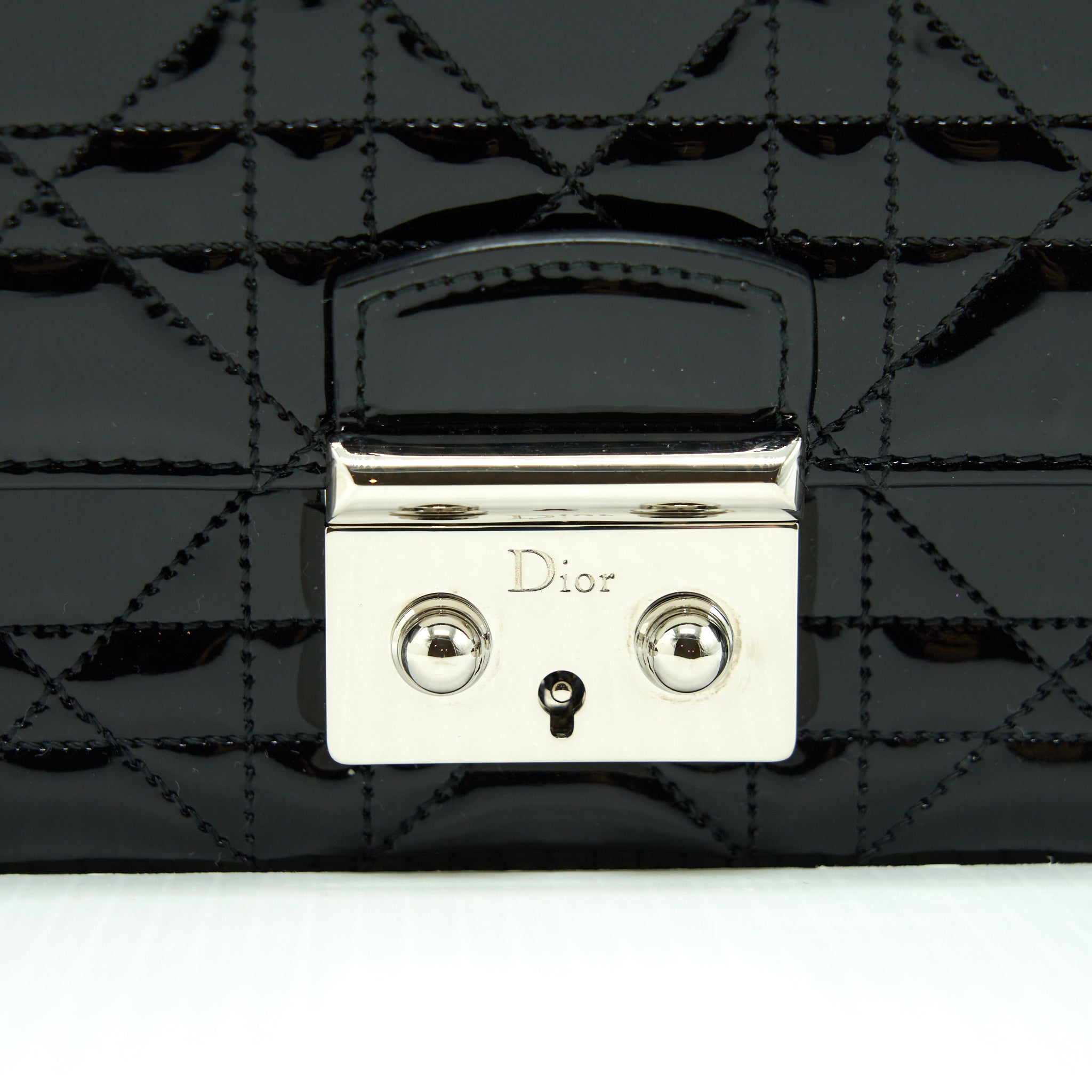 DIOR MINI MISS DIOR FLAP BAG PATENT BLACK SHW