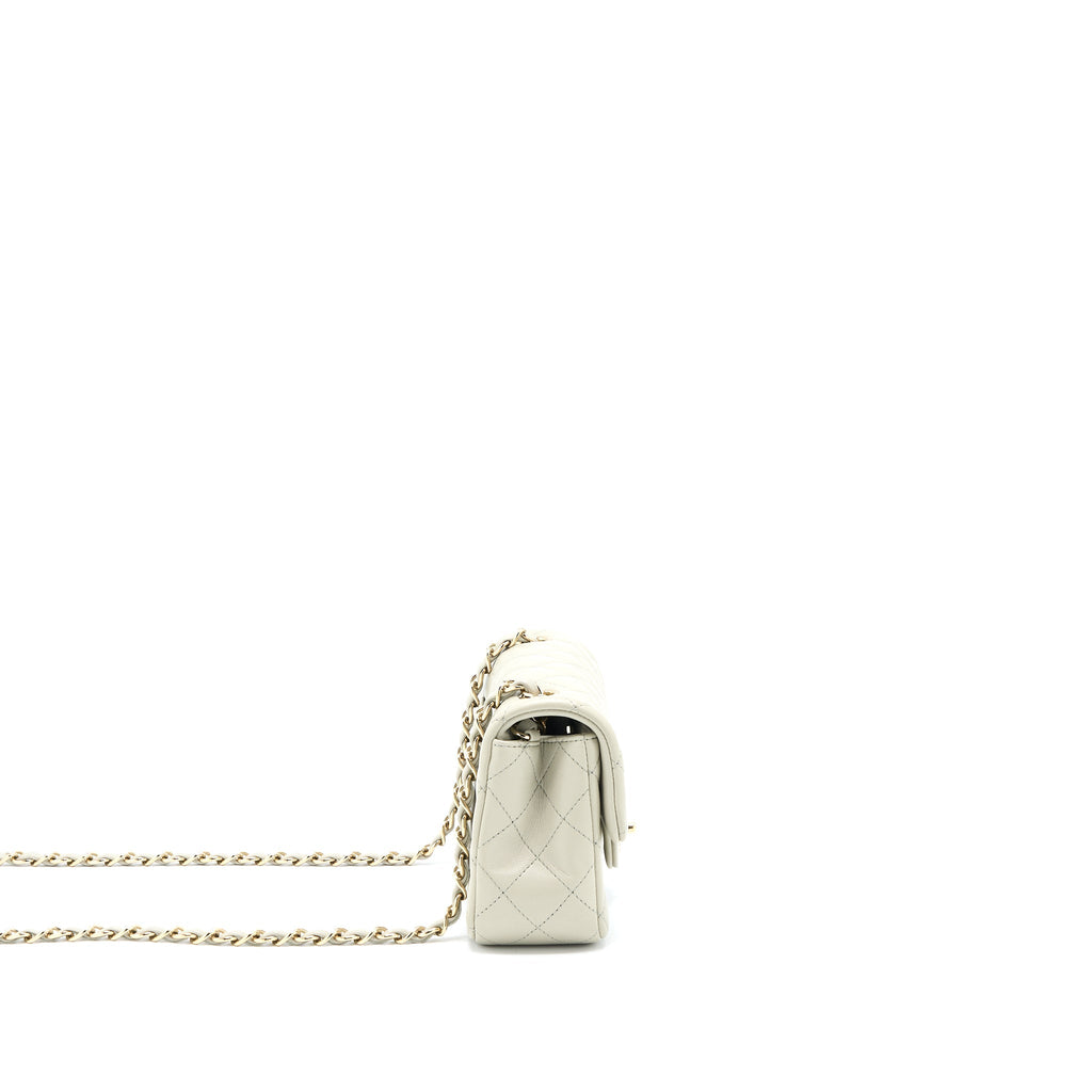 CHANEL MINI RECTANGULAR FLAP BAG LAMBSKIN LIGHT GREY LGHW (MICROCHIP)