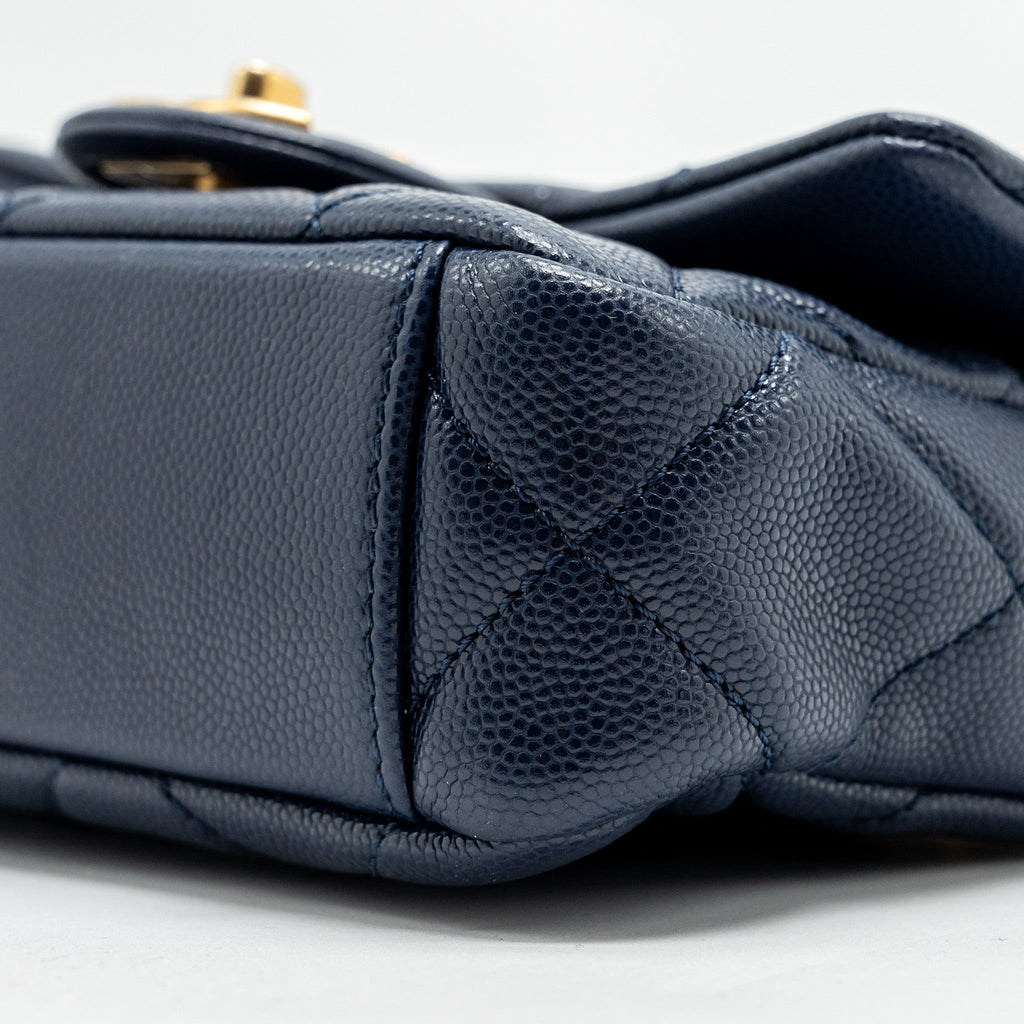 CHANEL 22A BUTTON ON CHAIN MINI SQUARE FLAP BAG CAVIAR NAVY GHW (MICROCHIP)