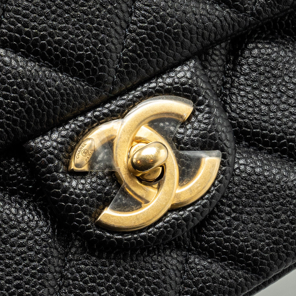 CHANEL 21A DETAILED CHAINS FLAP BAG CAVIAR BLACK GHW (MICROCHIP)