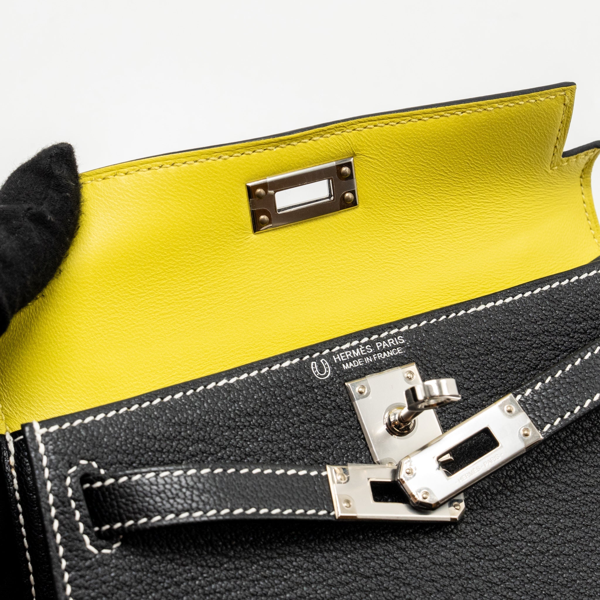 HERMES MINI KELLY II SPECIAL ORDER CHÈVRE MYSORE BLACK/LIME SHW