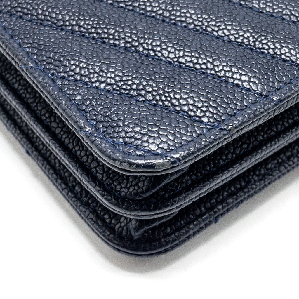 CHANEL SQUARE CHEVRON WALLET ON CHAIN NAVY CAVIAR NAVY SHW