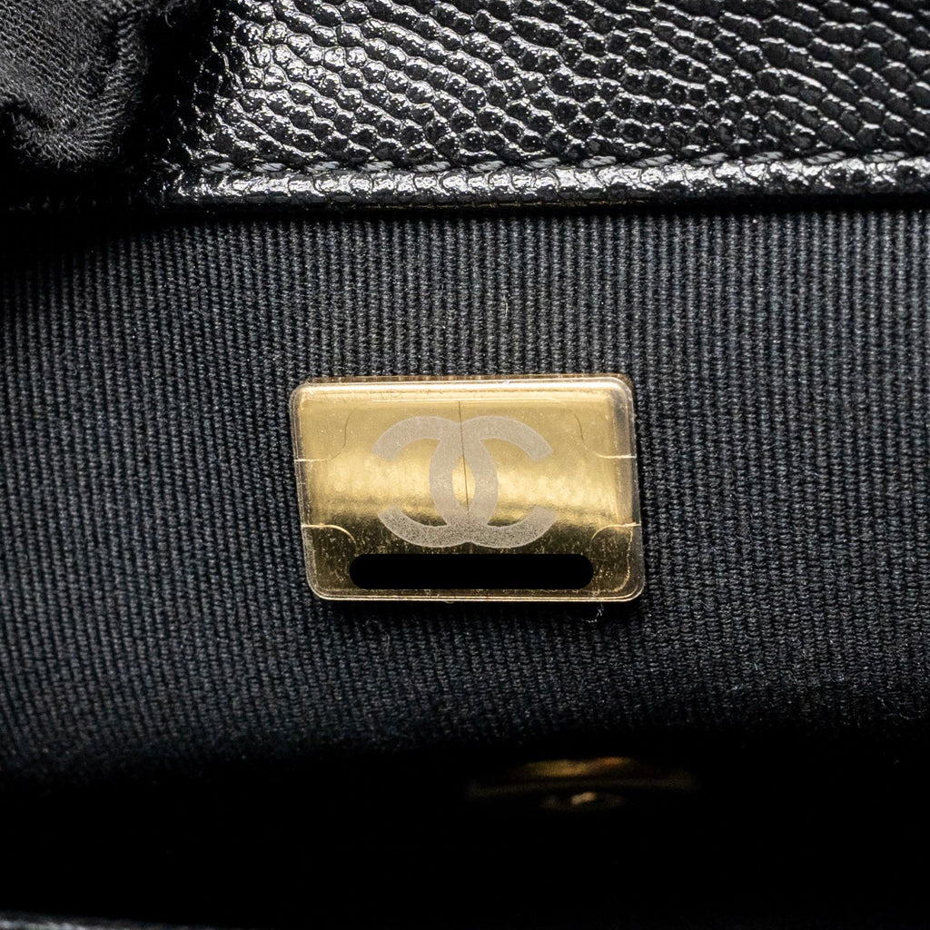 CHANEL GIANT BLACK CHAIN MINI FLAP BAG CAVIAR BLACK GHW (MICROCHIP)