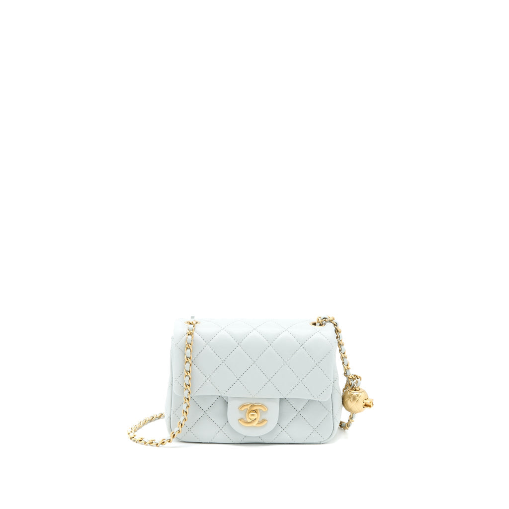 CHANEL 23C PEARL CRUSH MINI SQUARE LAMBSKIN LIGHT GREY GHW (MICROCHIP)