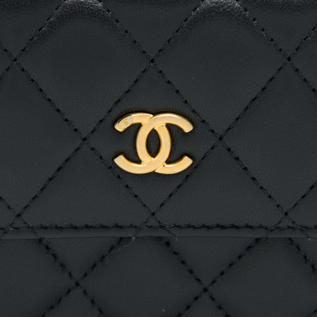 CHANEL PEARL CRUSH MINI FLAP BELT BAG WITH CHAIN LAMBSKIN BLACK BRUSHED GHW