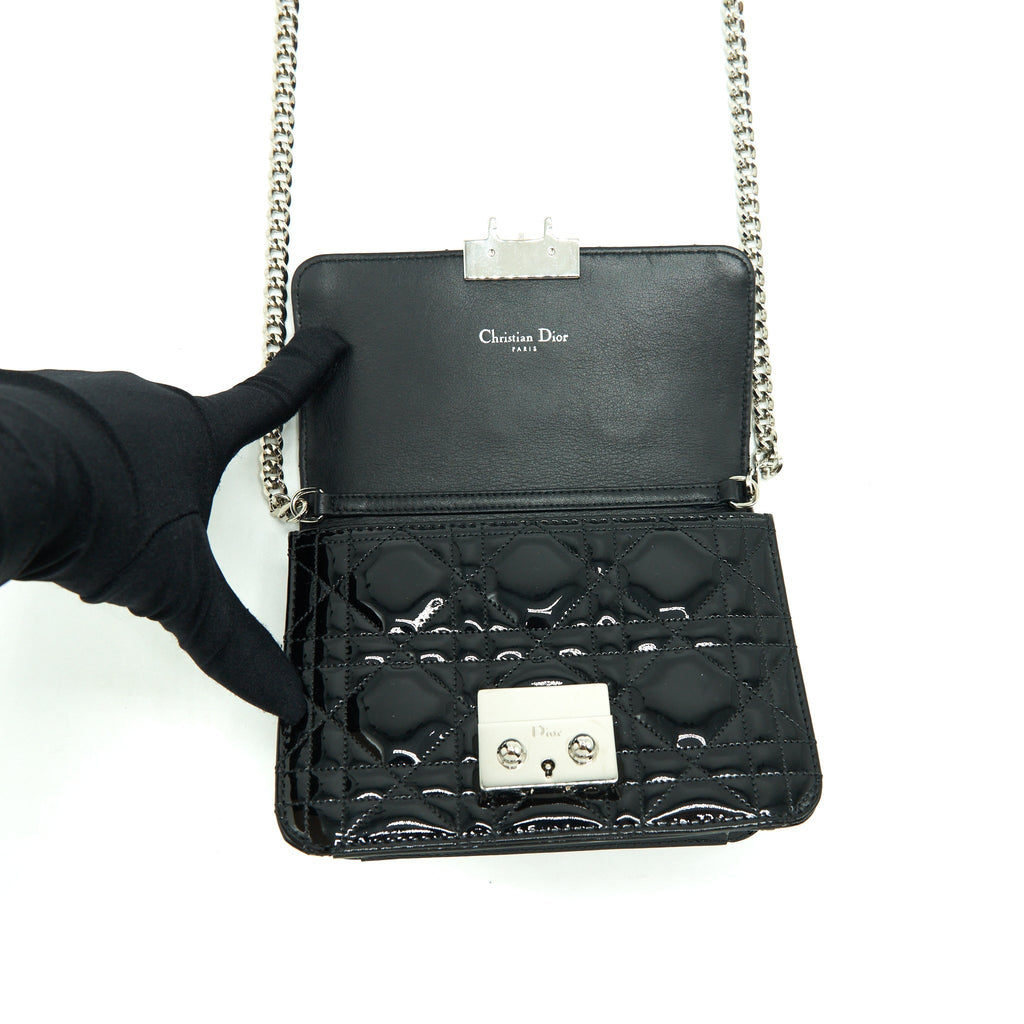 DIOR MINI MISS DIOR FLAP BAG PATENT BLACK SHW