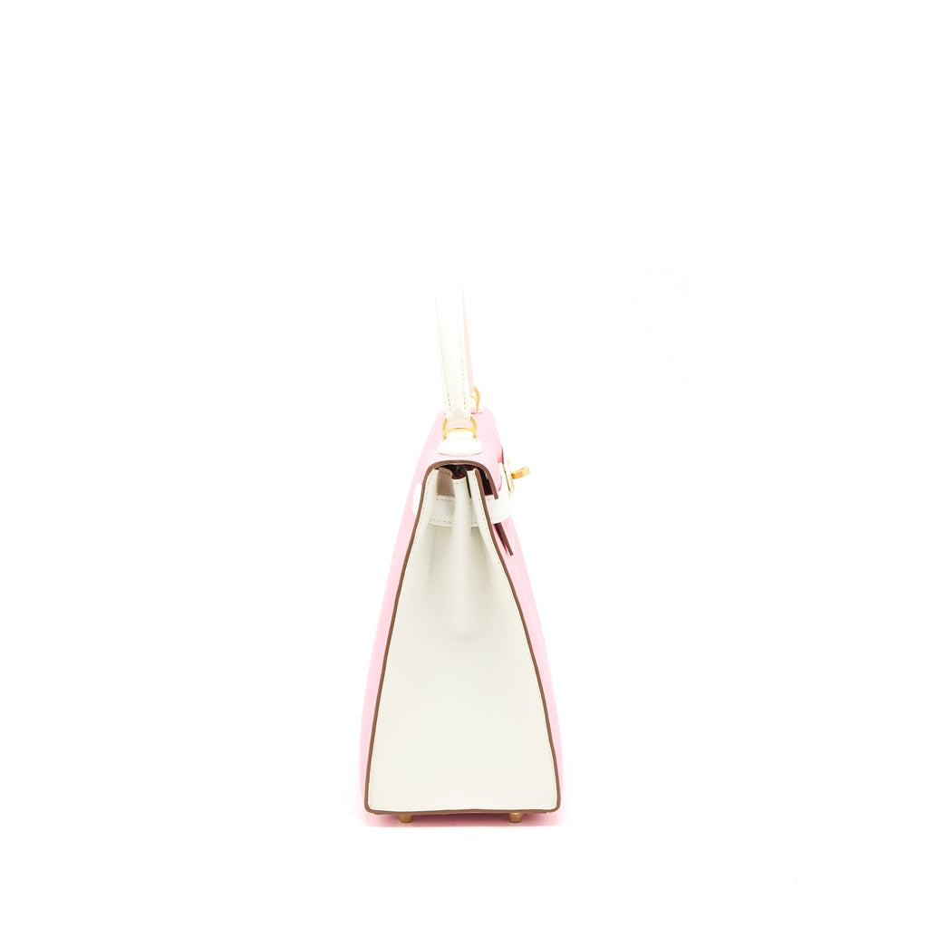 HERMES KELLY 28 SPECIAL ORDER EPSOM BLANC/ROSE CONFETTI BRUSHED GHW