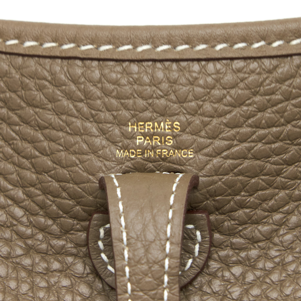 HERMES MINI EVELYNE CLEMENCE ETOUPE/BLEU INDIGO GHW