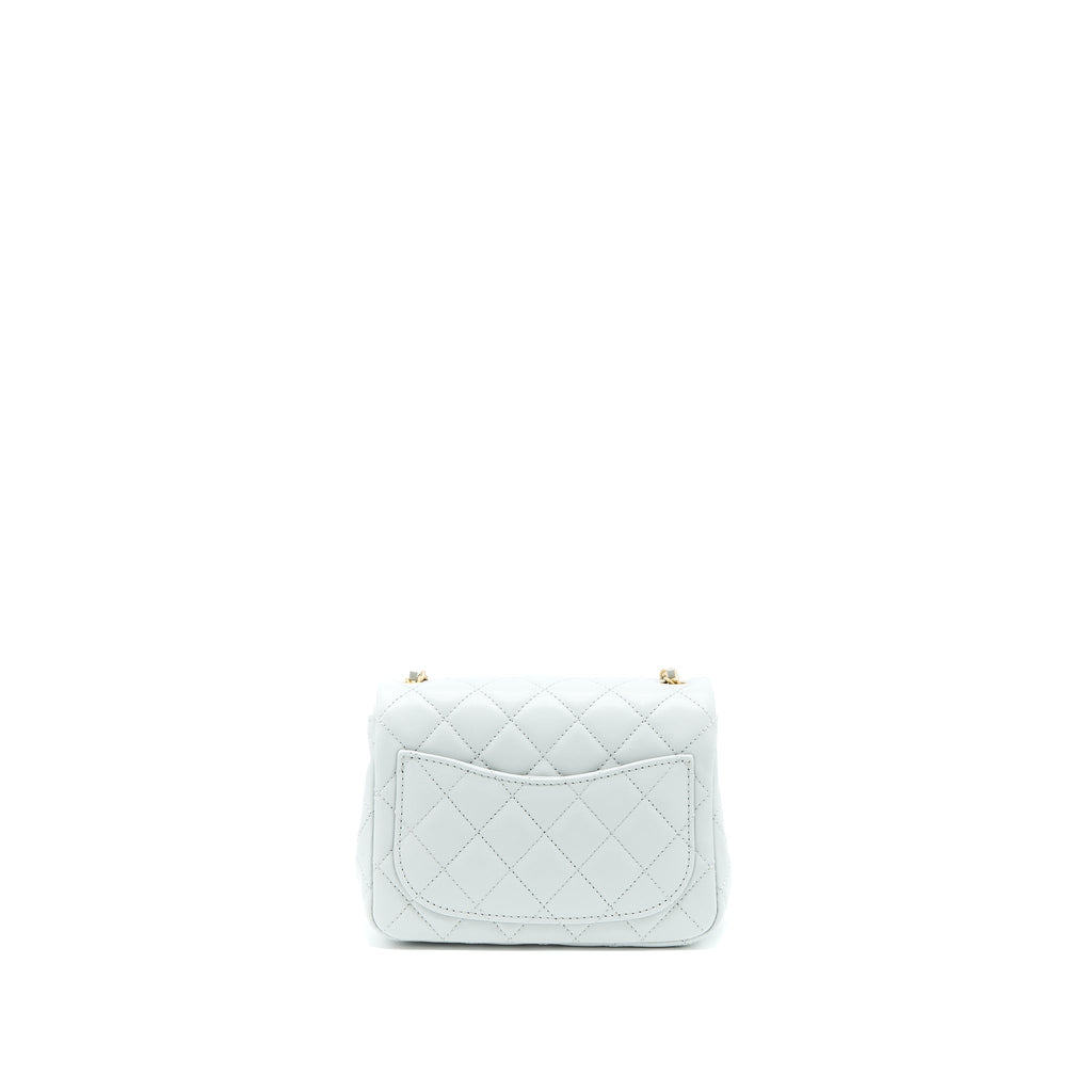 CHANEL 23C PEARL CRUSH MINI SQUARE LAMBSKIN LIGHT GREY GHW (MICROCHIP)