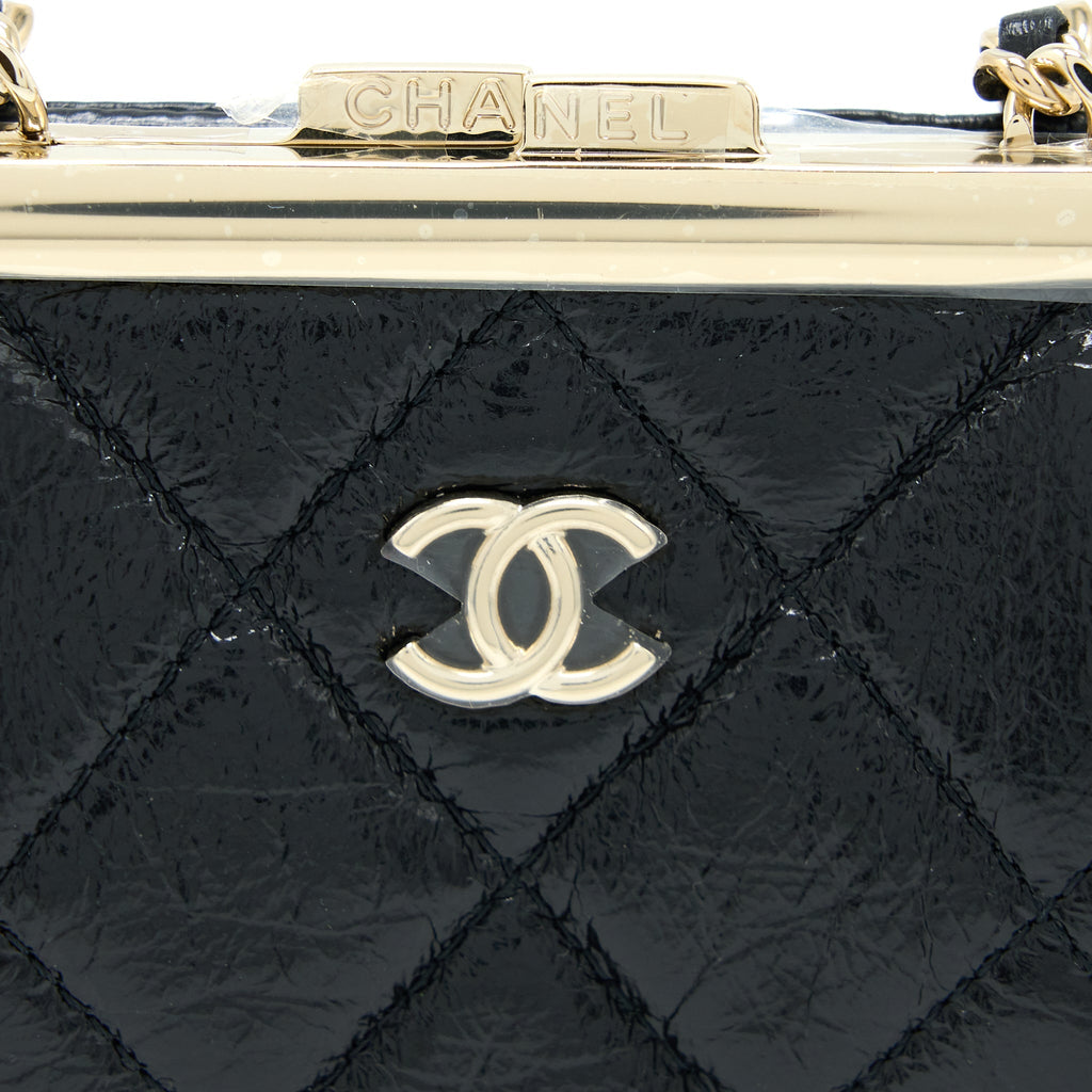 CHANEL QUILTED MINI CLIP WITH CHAIN AGED CALFSKIN BLACK LGHW