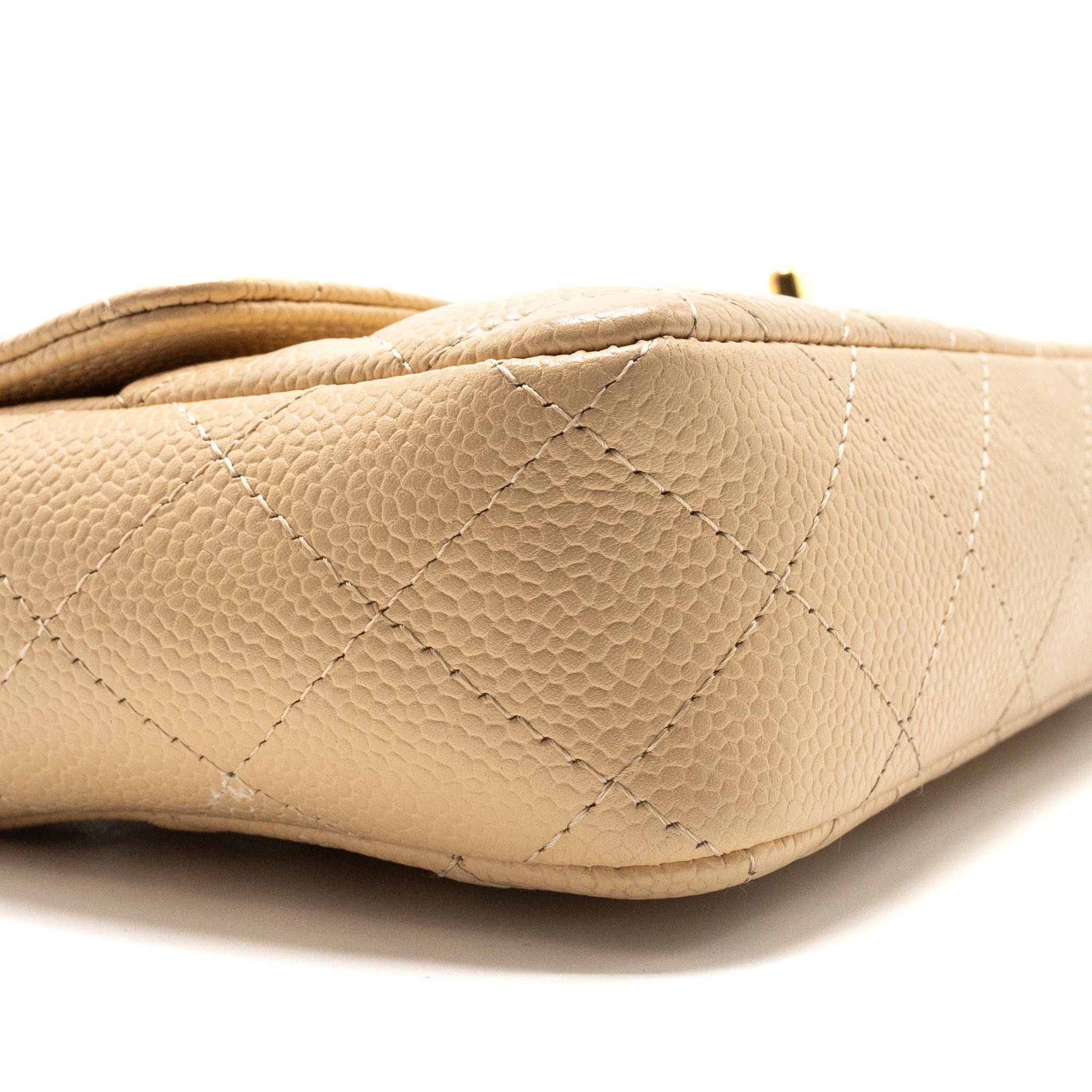 CHANEL EAST-WEST FLAP SHOULDER BAG CAVIAR BEIGE GHW