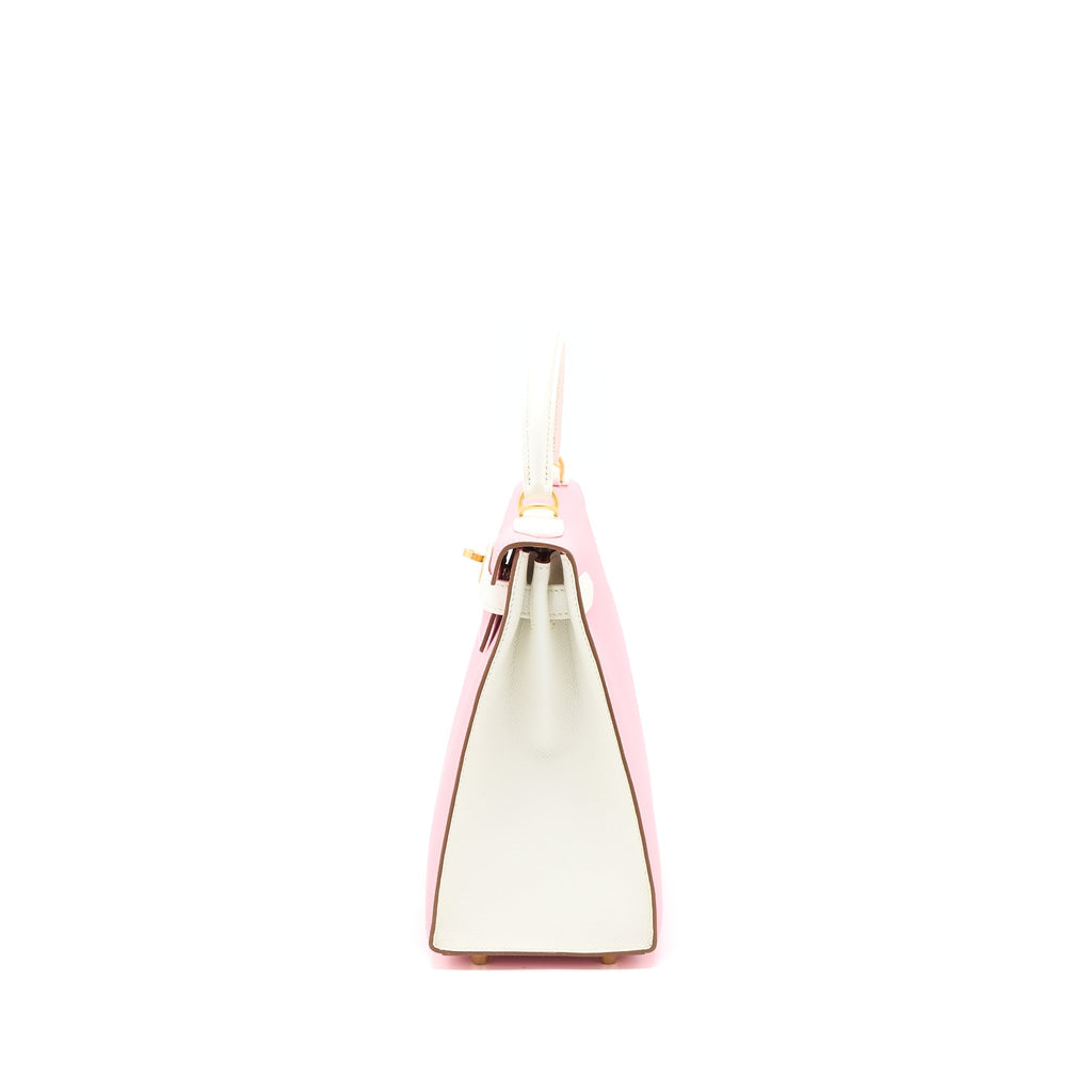 HERMES KELLY 28 SPECIAL ORDER EPSOM BLANC/ROSE CONFETTI BRUSHED GHW