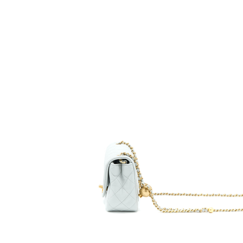 CHANEL 23C PEARL CRUSH MINI SQUARE LAMBSKIN LIGHT GREY GHW (MICROCHIP)