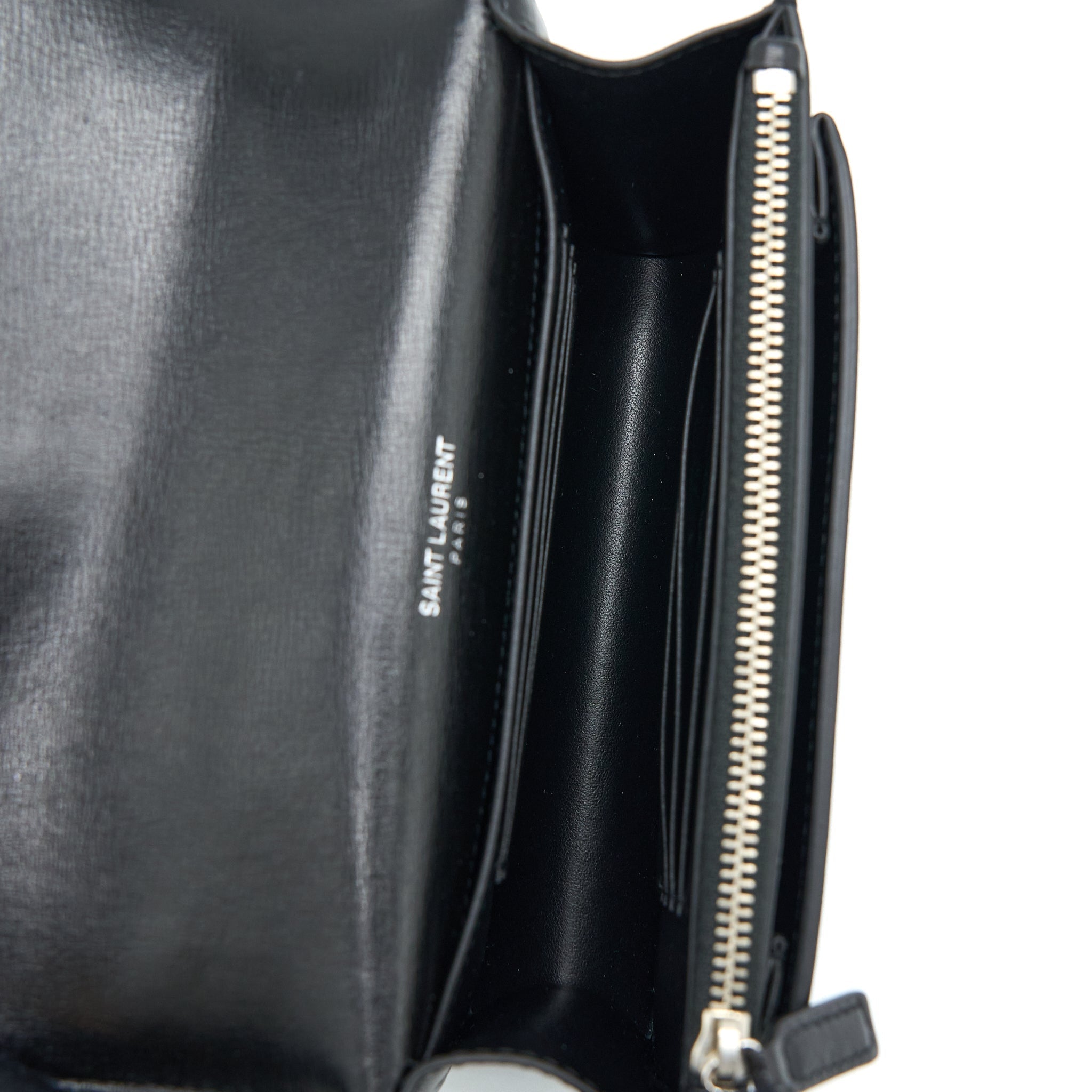 SAINT LAURENT SUNSET CHAIN WALLET SMOOTH CALFSKIN BLACK SHW