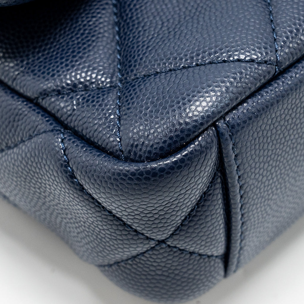 CHANEL 22A BUTTON ON CHAIN MINI SQUARE FLAP BAG CAVIAR NAVY GHW (MICROCHIP)