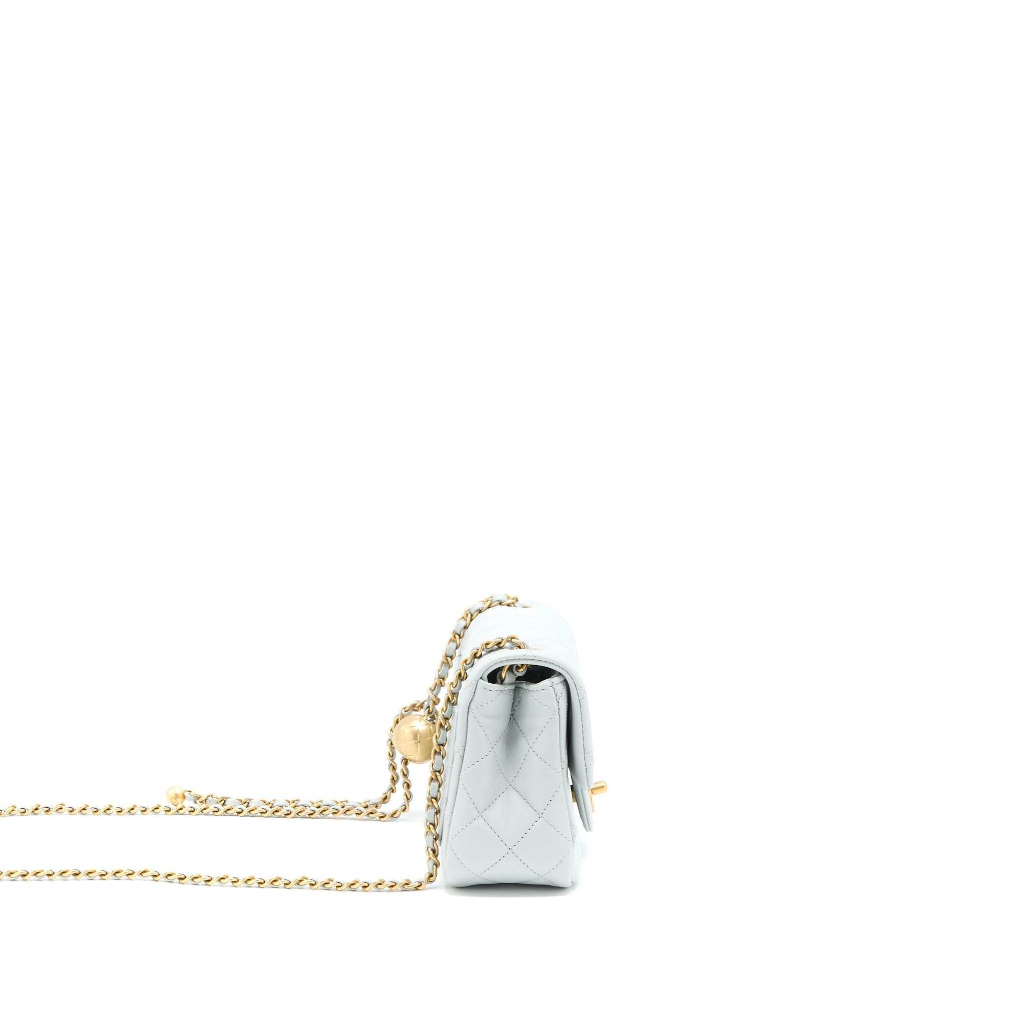 CHANEL 23C PEARL CRUSH MINI SQUARE LAMBSKIN LIGHT GREY GHW (MICROCHIP)
