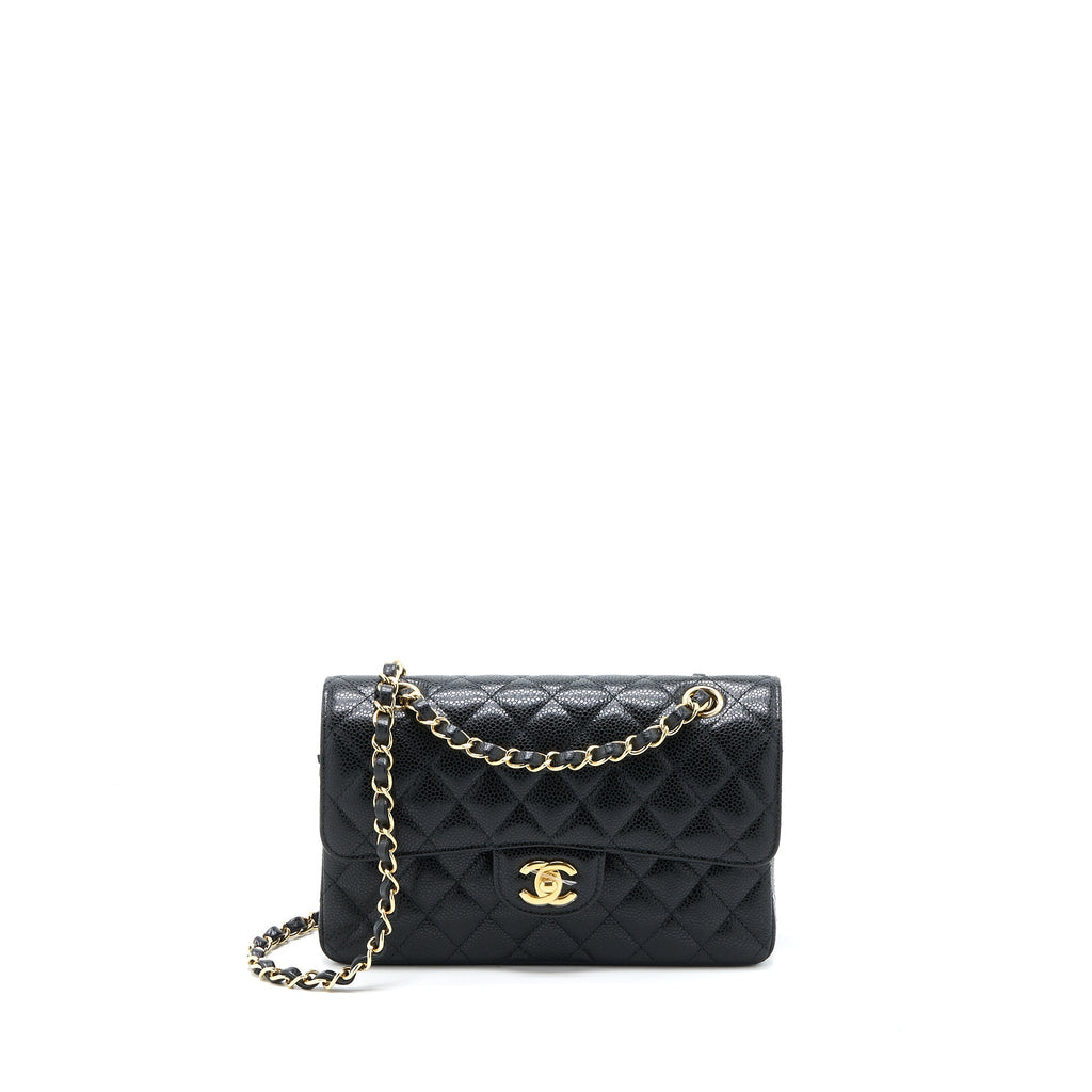CHANEL SMALL CLASSIC DOUBLE FLAP BAG CAVIAR BLACK GHW (MICROCHIP)
