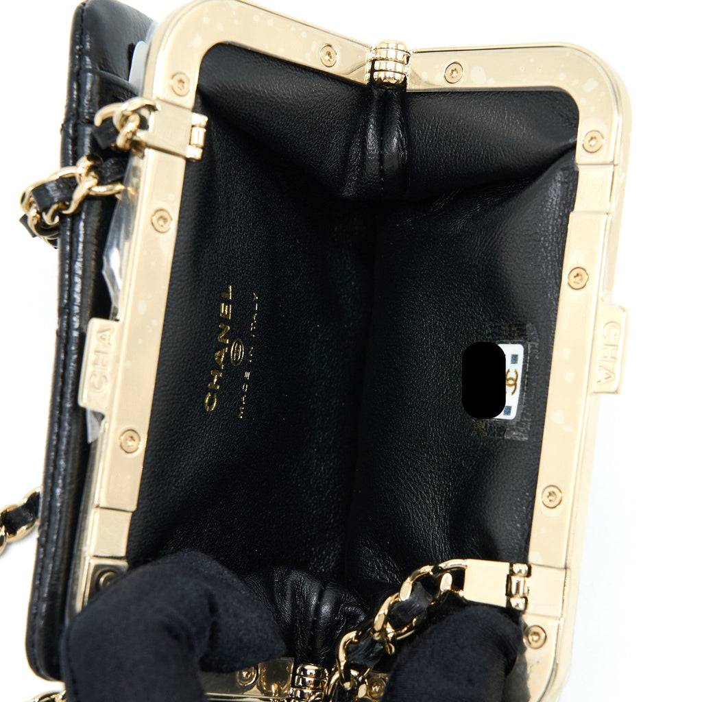CHANEL QUILTED MINI CLIP WITH CHAIN AGED CALFSKIN BLACK LGHW