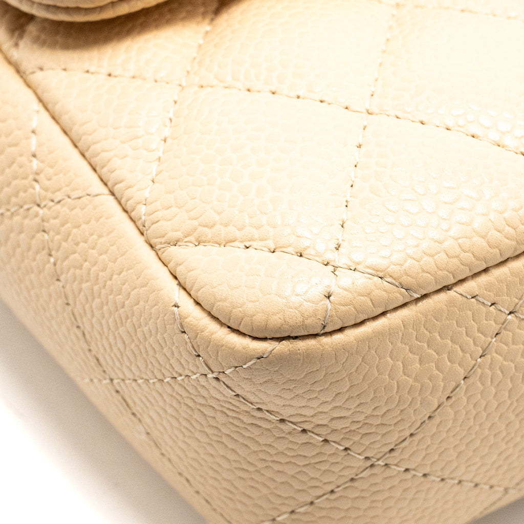 CHANEL EAST-WEST FLAP SHOULDER BAG CAVIAR BEIGE GHW