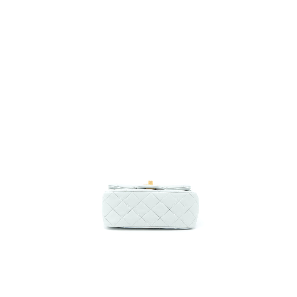 CHANEL 23C PEARL CRUSH MINI SQUARE LAMBSKIN LIGHT GREY GHW (MICROCHIP)