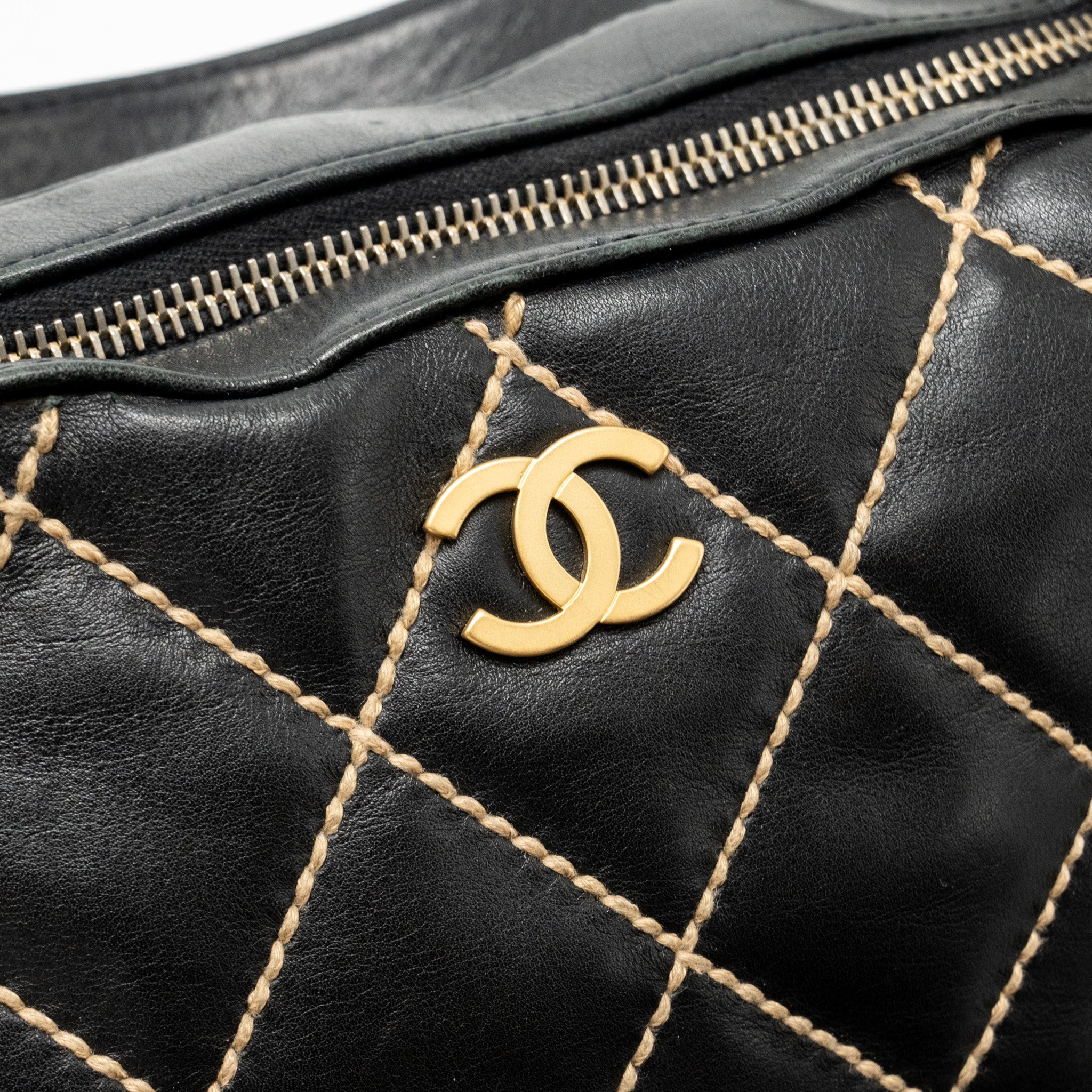 CHANEL VINTAGE WILD STITCH SHOULDER BAG CALFSKIN BLACK GHW