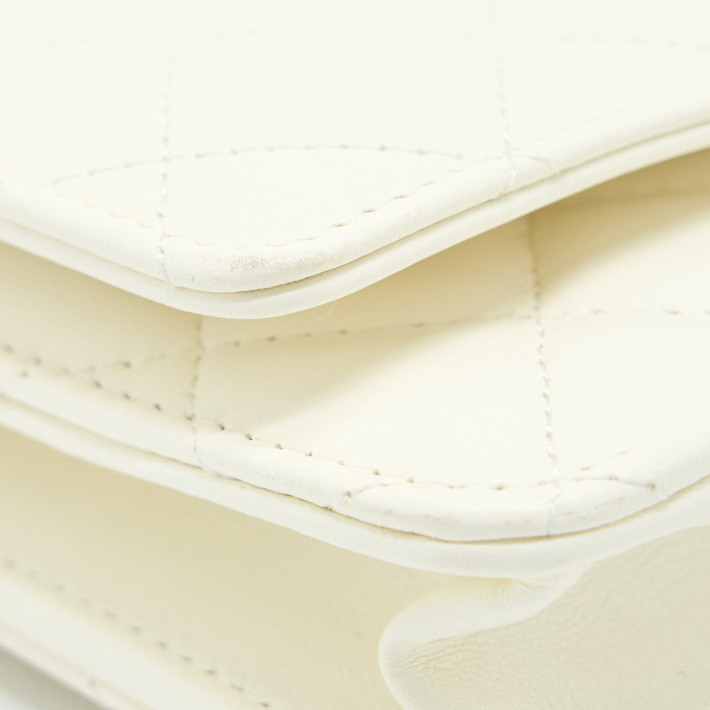 CHANEL PEARL CRUSH WALLET ON CHAIN LAMBSKIN WHITE BRUSHED GHW (MICROCHIP)
