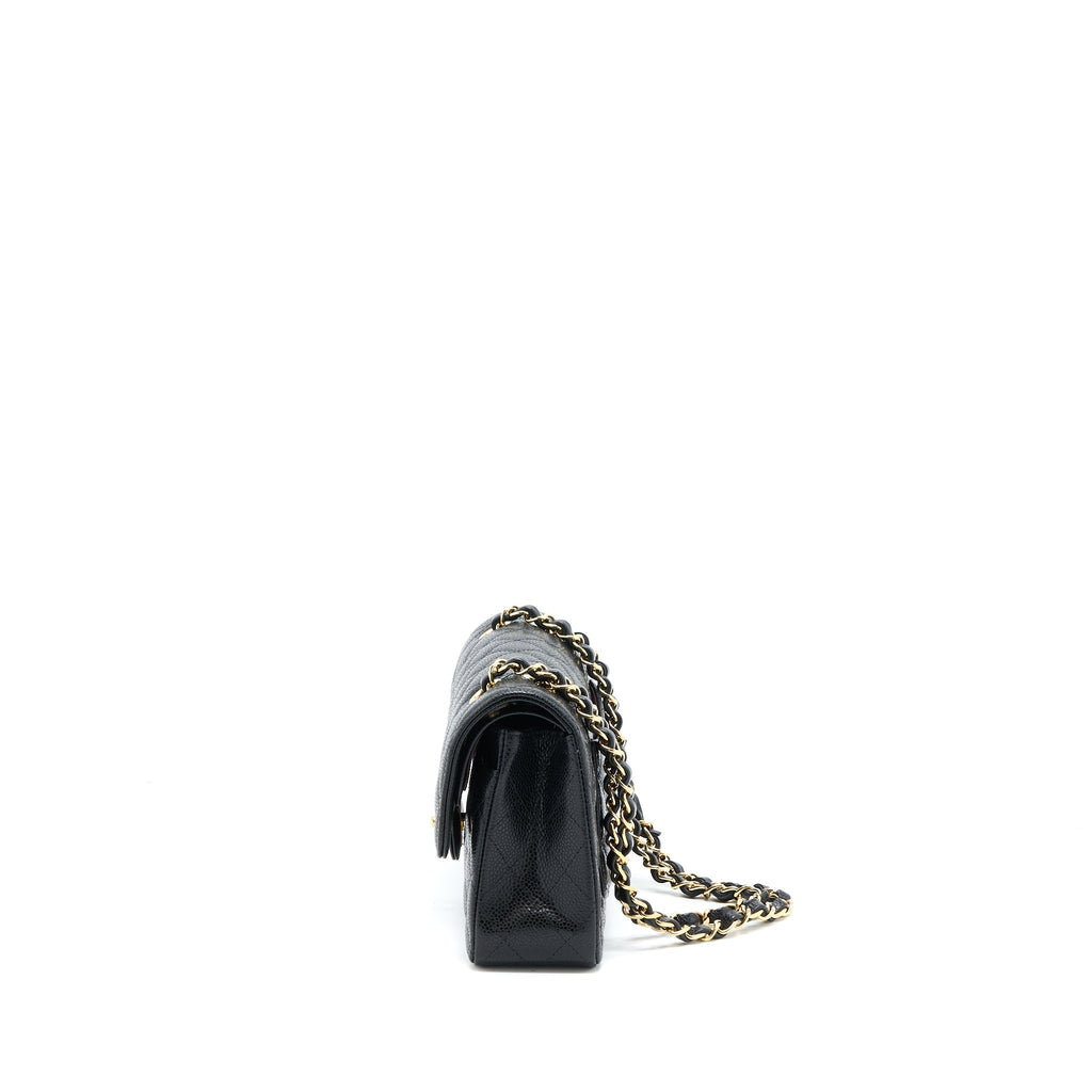 CHANEL SMALL CLASSIC DOUBLE FLAP BAG CAVIAR BLACK GHW (MICROCHIP)