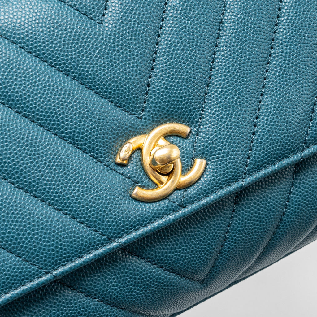 CHANEL SMALL COCO HANDLE CHEVRON CAVIAR GREEN BRUSHED GHW