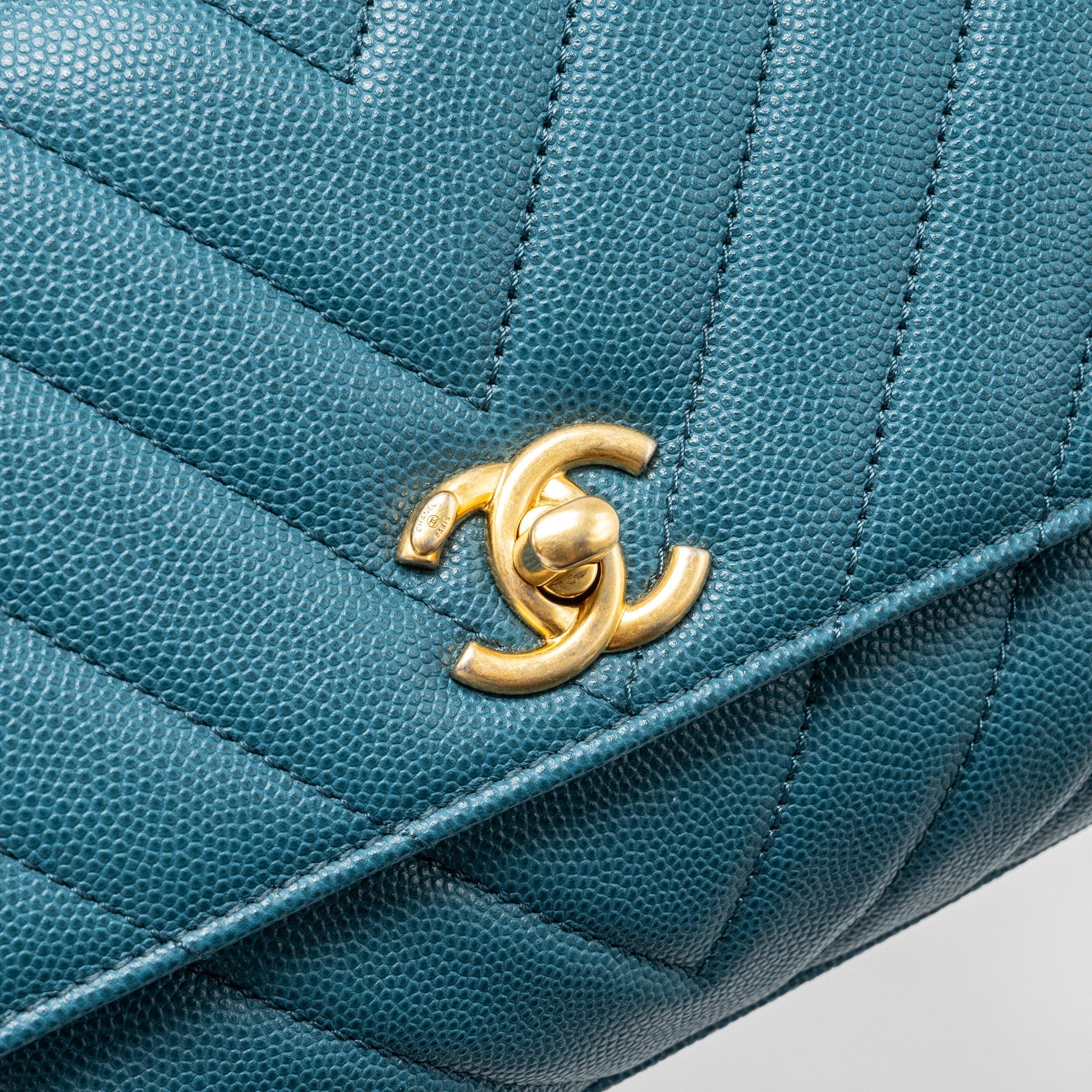 CHANEL SMALL COCO HANDLE CHEVRON CAVIAR GREEN BRUSHED GHW
