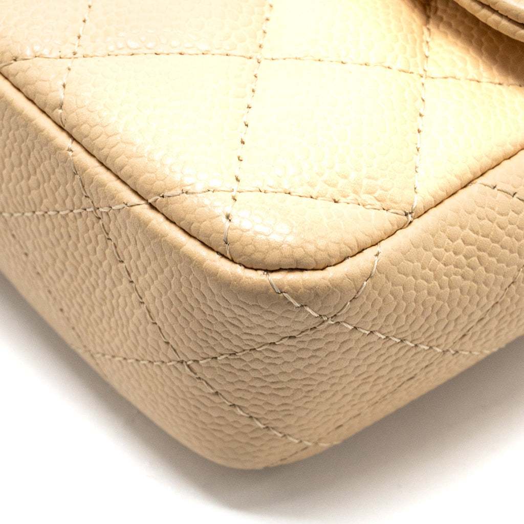 CHANEL EAST-WEST FLAP SHOULDER BAG CAVIAR BEIGE GHW