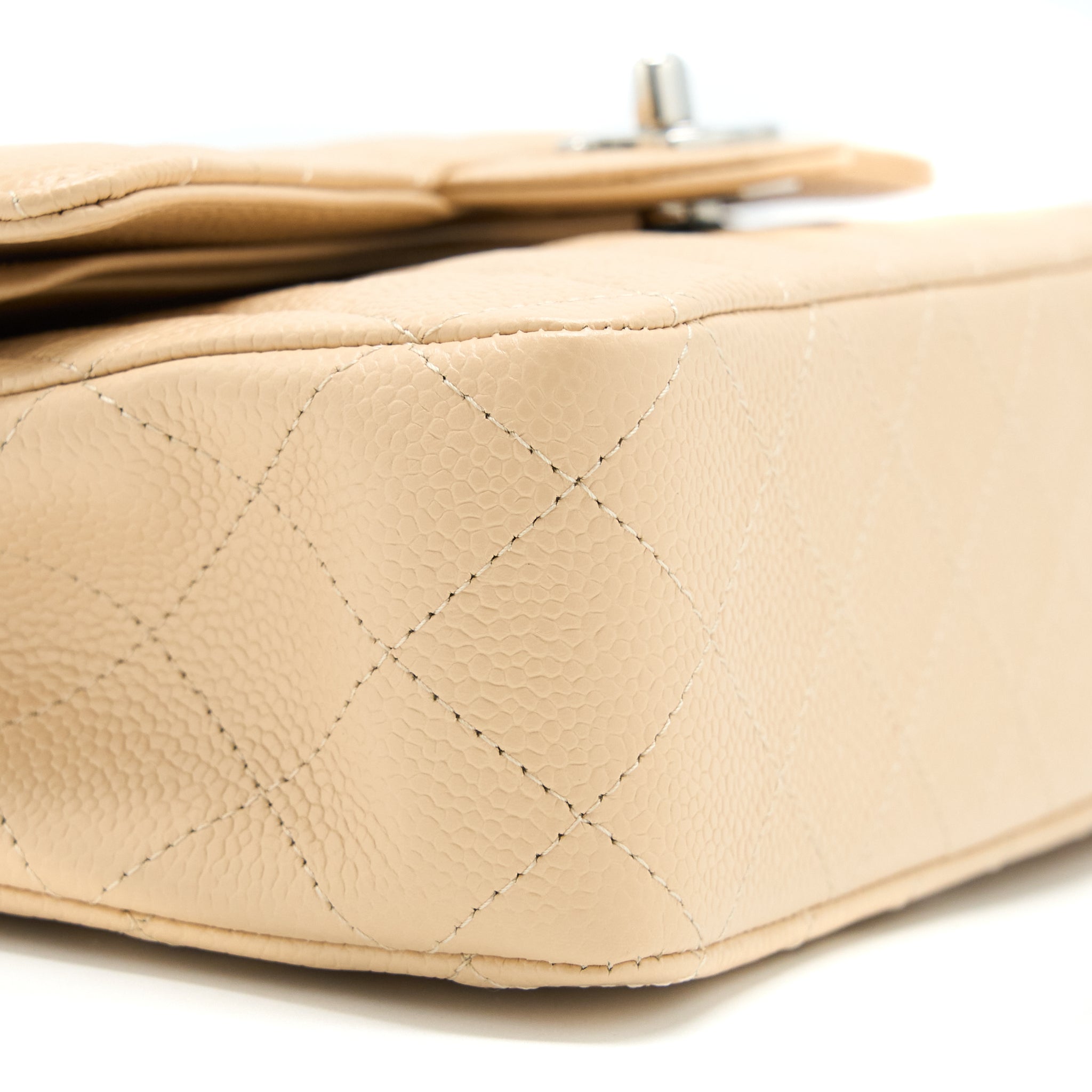 CHANEL CLASSIC DOUBLE FLAP BAG CAVIAR LIGHT BEIGE SHW