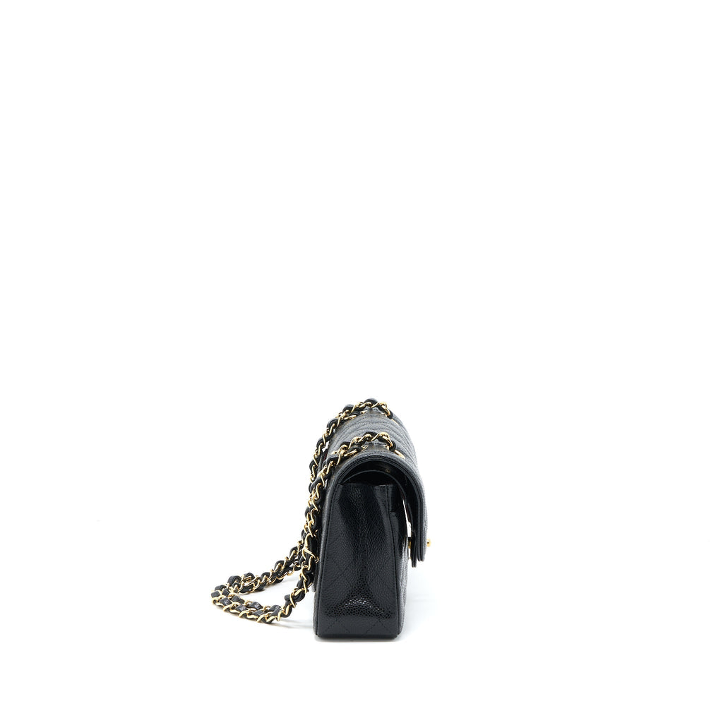 CHANEL SMALL CLASSIC DOUBLE FLAP BAG CAVIAR BLACK GHW (MICROCHIP)