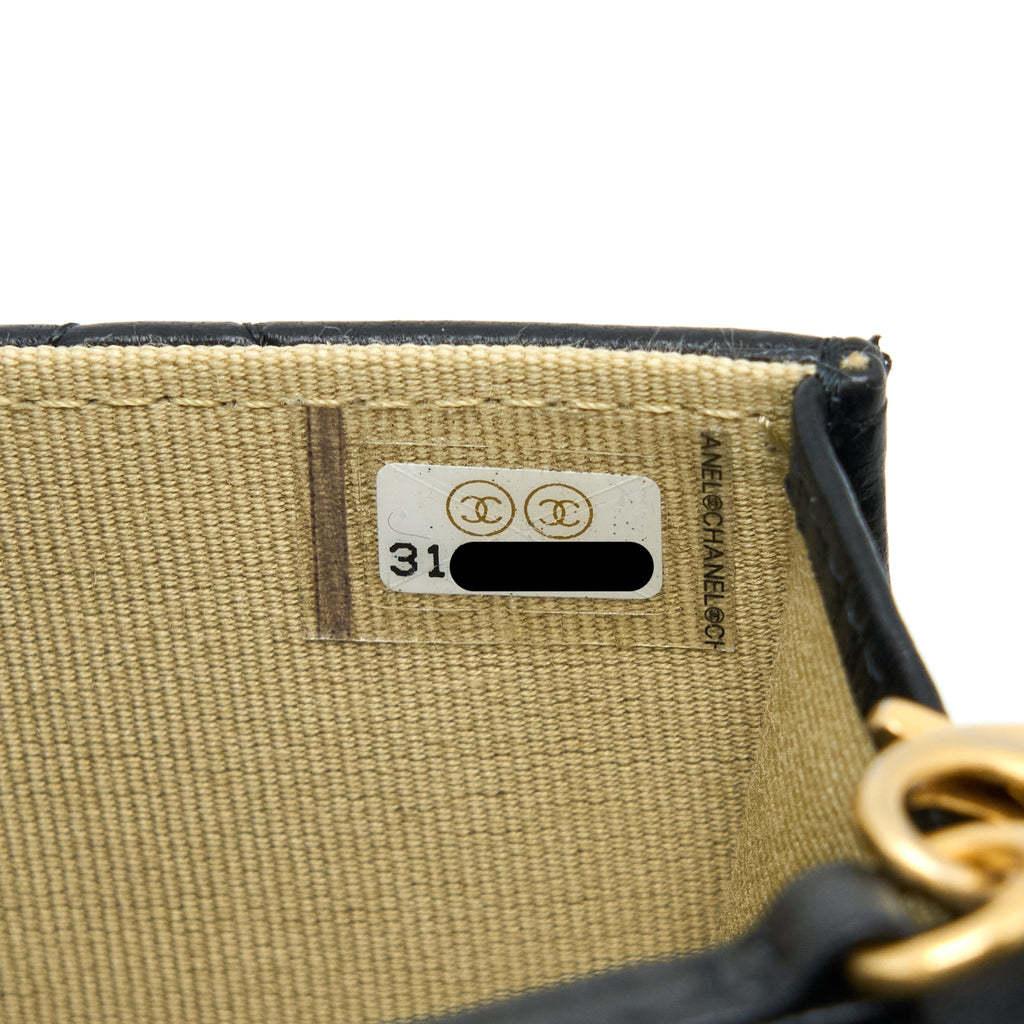 CHANEL PEARL CRUSH MINI FLAP BELT BAG WITH CHAIN LAMBSKIN BLACK BRUSHED GHW