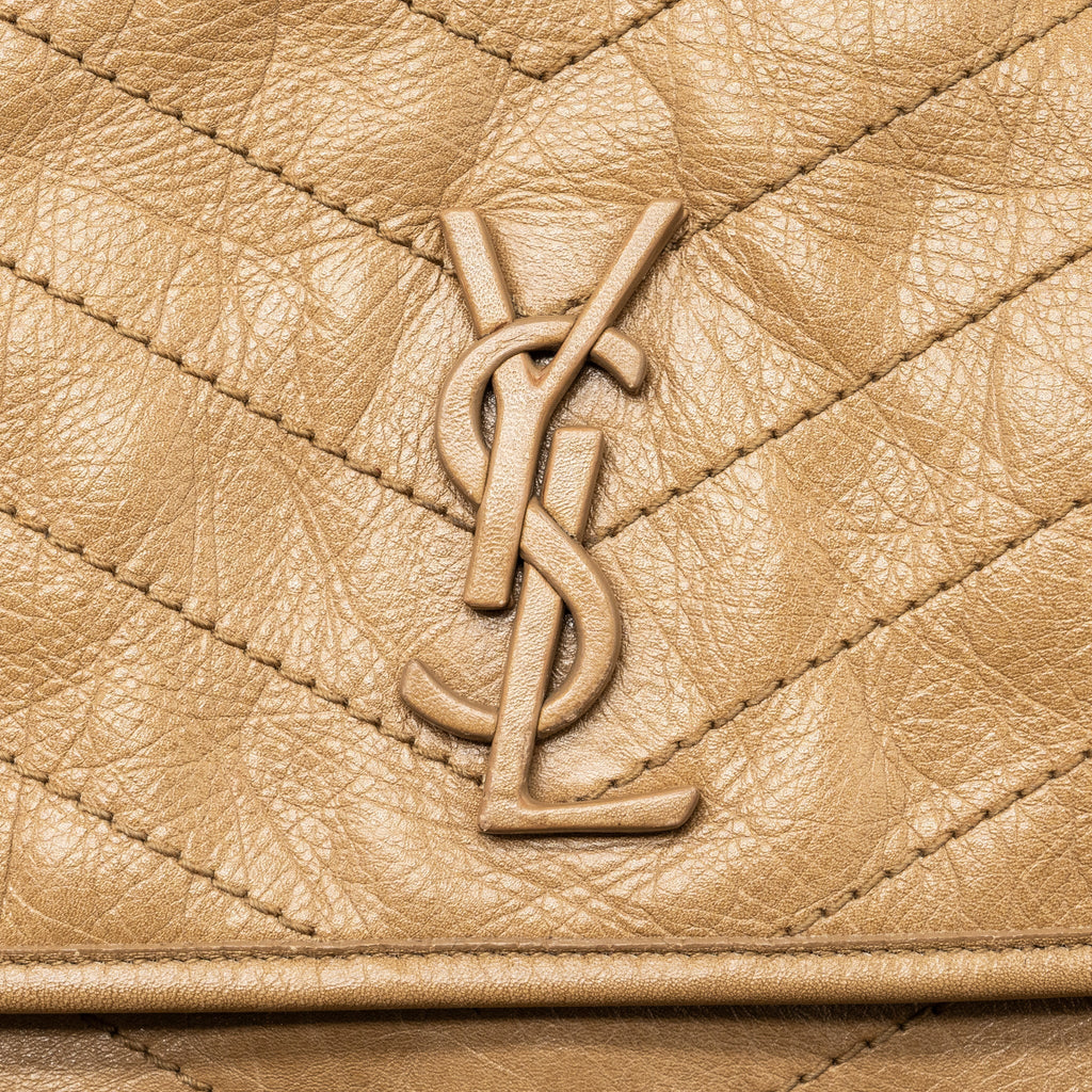 SAINT LAURENT MEDIUM NIKI BAG CRINKLED CALFSKIN DARK BEIGE RUTHENIUM HARDWARE