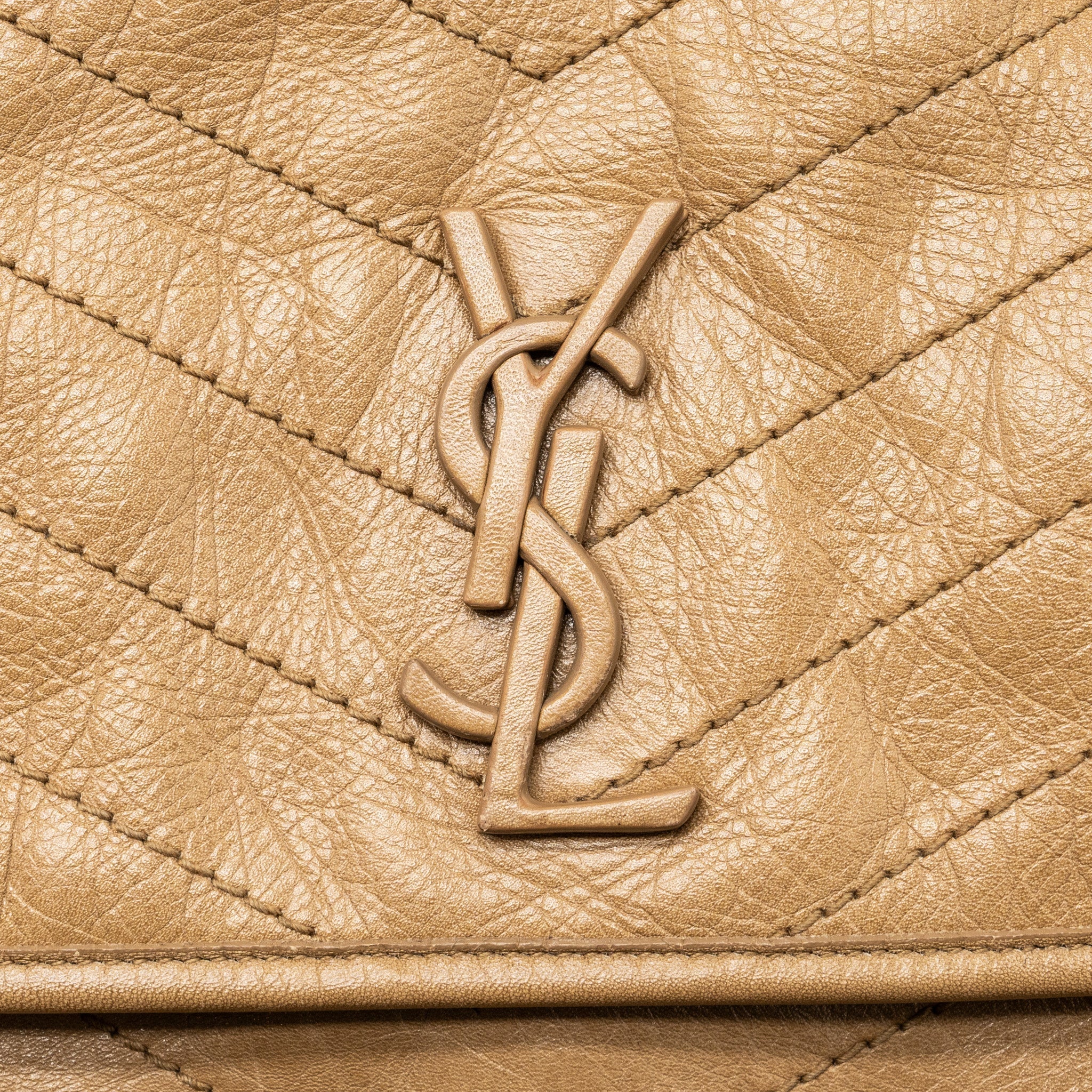 SAINT LAURENT MEDIUM NIKI BAG CRINKLED CALFSKIN DARK BEIGE RUTHENIUM HARDWARE