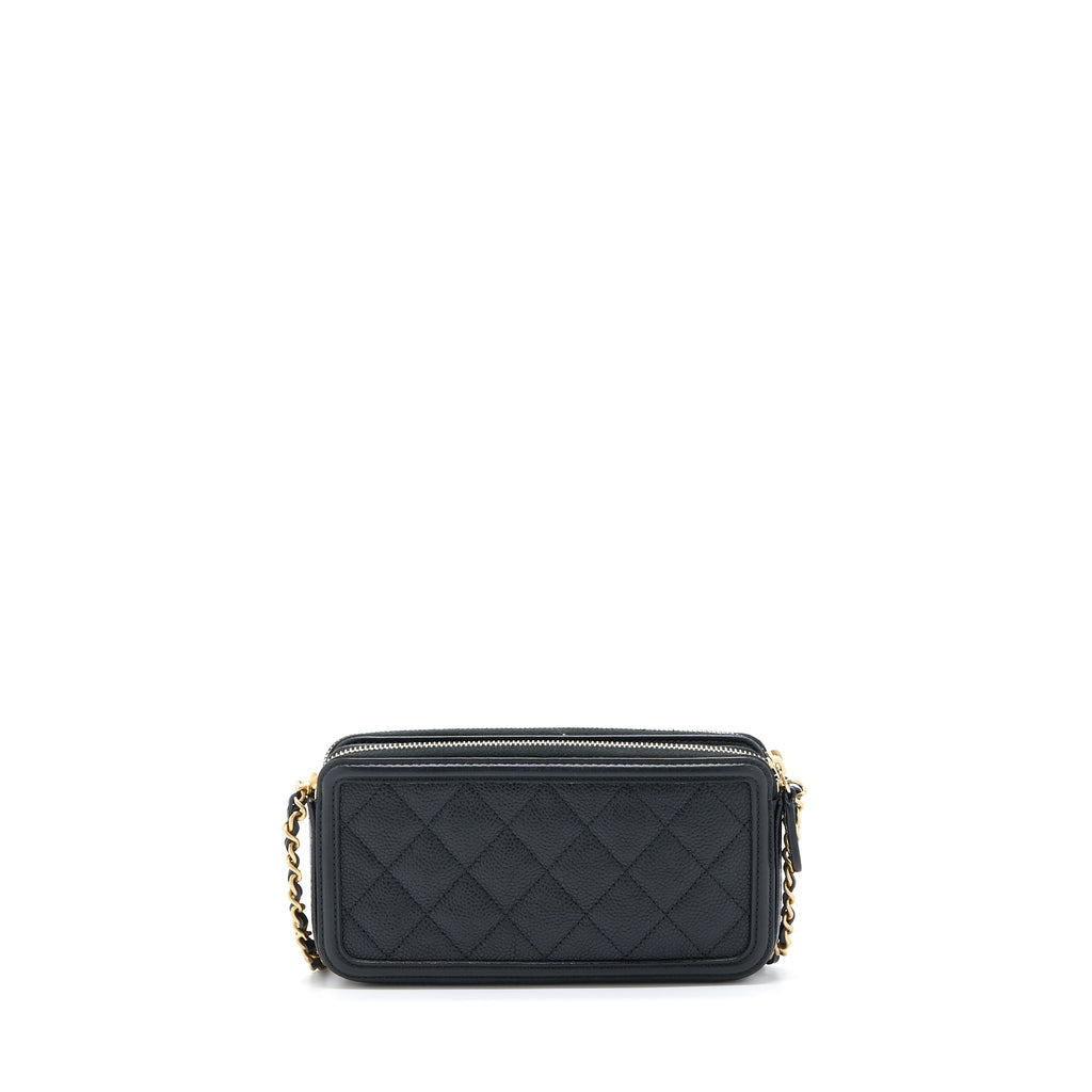 CHANEL FILIGREE LONG WALLET ON CHAIN CAVIAR BLACK GHW