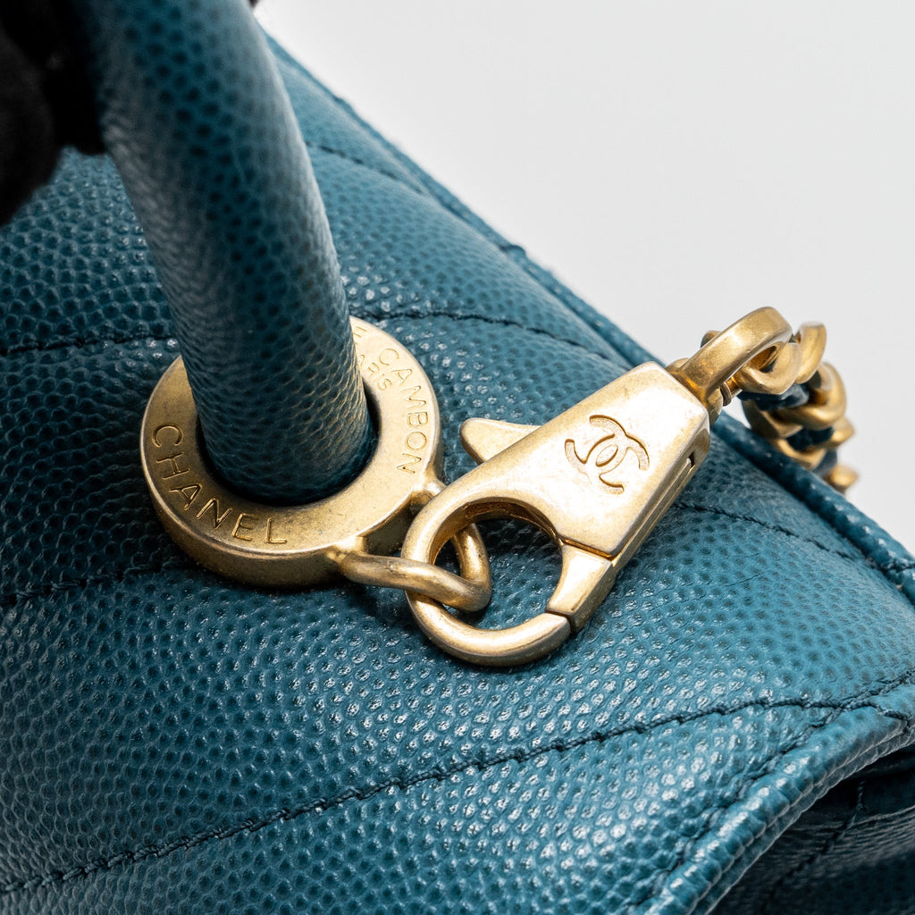 CHANEL SMALL COCO HANDLE CHEVRON CAVIAR GREEN BRUSHED GHW
