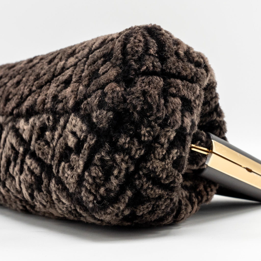 FENDI MEDIUM FENDI FIRST CLUTCH BAG SHEARLING BROWN GHW