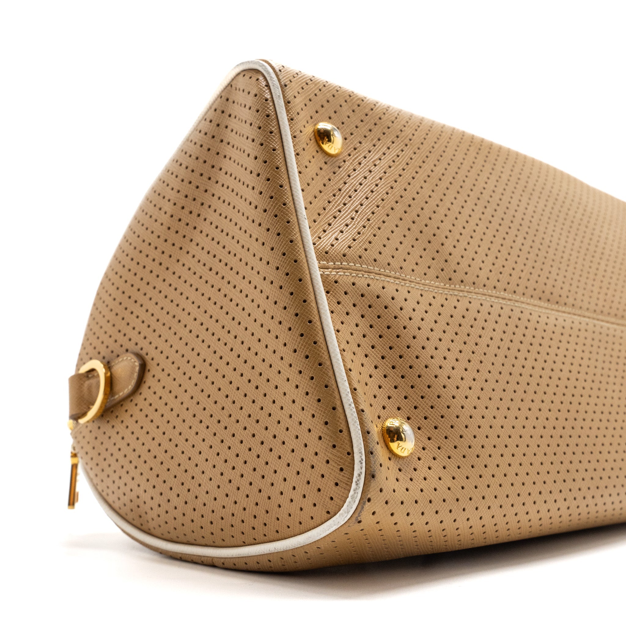 PRADA BOSTON TOTE BAG CALFSKIN LEATHER BEIGE GHW