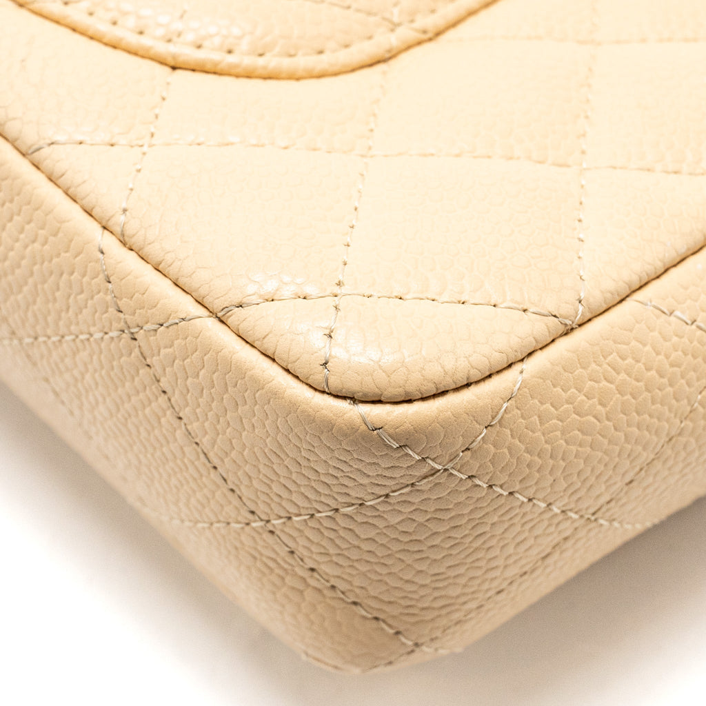 CHANEL EAST-WEST FLAP SHOULDER BAG CAVIAR BEIGE GHW