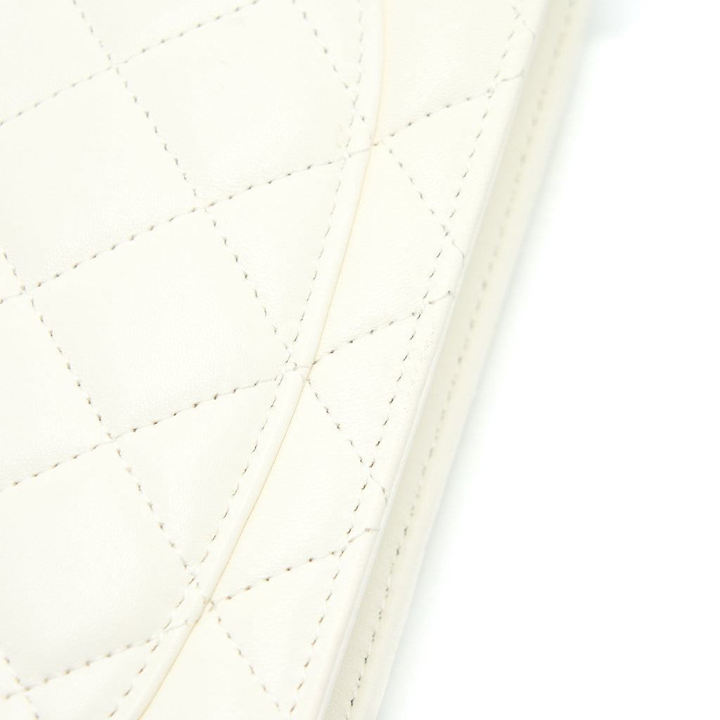 CHANEL PEARL CRUSH WALLET ON CHAIN LAMBSKIN WHITE BRUSHED GHW (MICROCHIP)