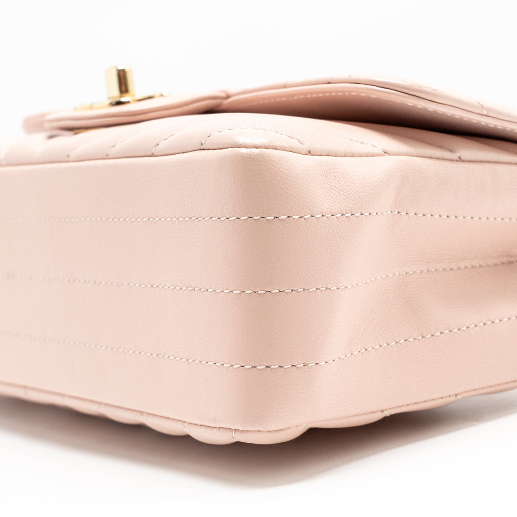 CHANEL MINI RECTANGULAR FLAP BAG CHEVRON LAMBSKIN PINK LGHW