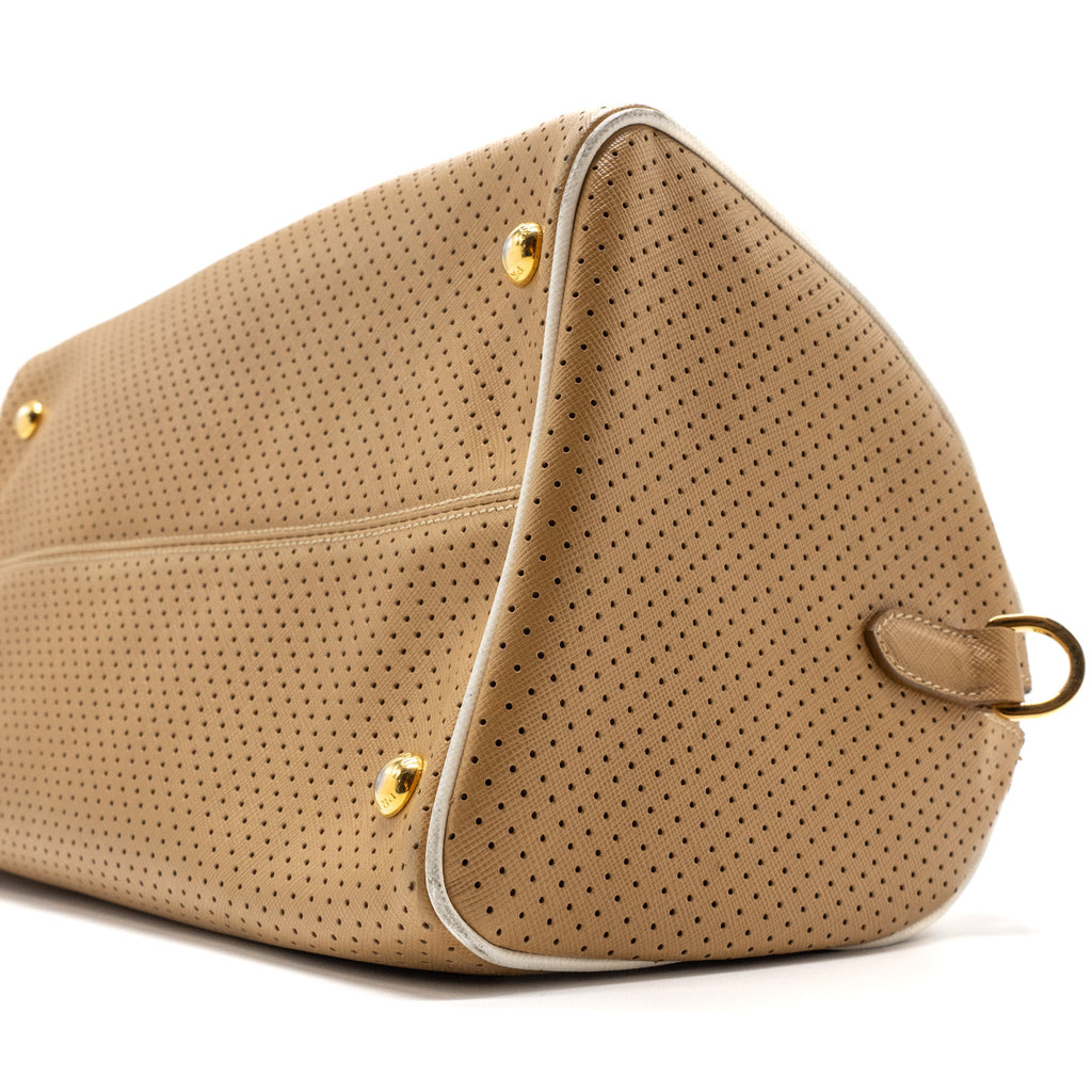 PRADA BOSTON TOTE BAG CALFSKIN LEATHER BEIGE GHW