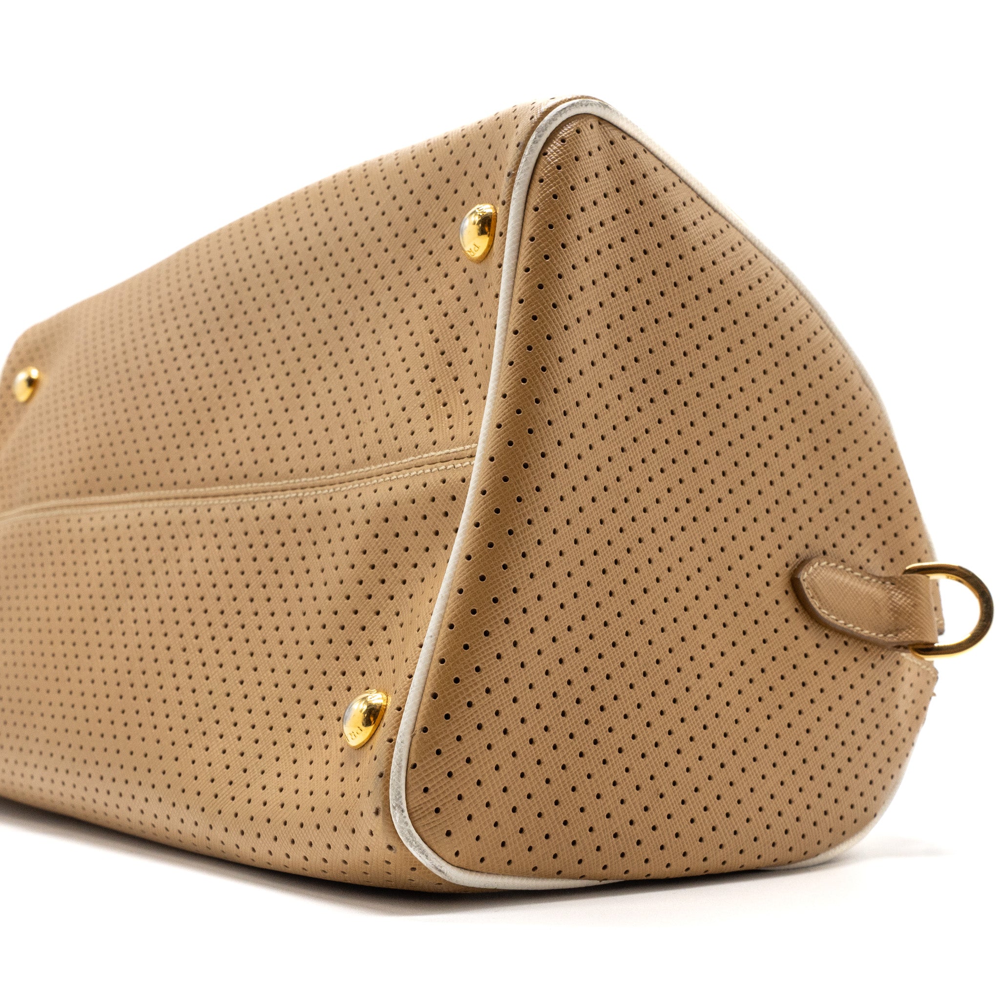 PRADA BOSTON TOTE BAG CALFSKIN LEATHER BEIGE GHW