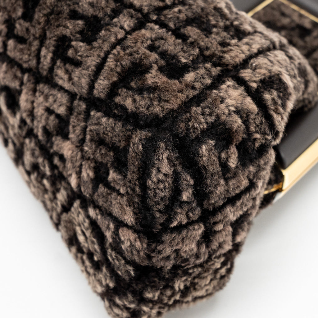 FENDI MEDIUM FENDI FIRST CLUTCH BAG SHEARLING BROWN GHW
