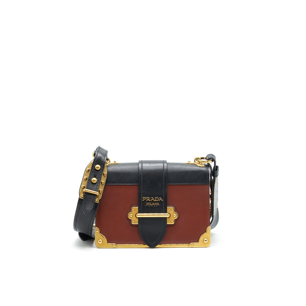 PRADA LEATHER CASHIER BAG BURGUNDY/ BLACK GHW