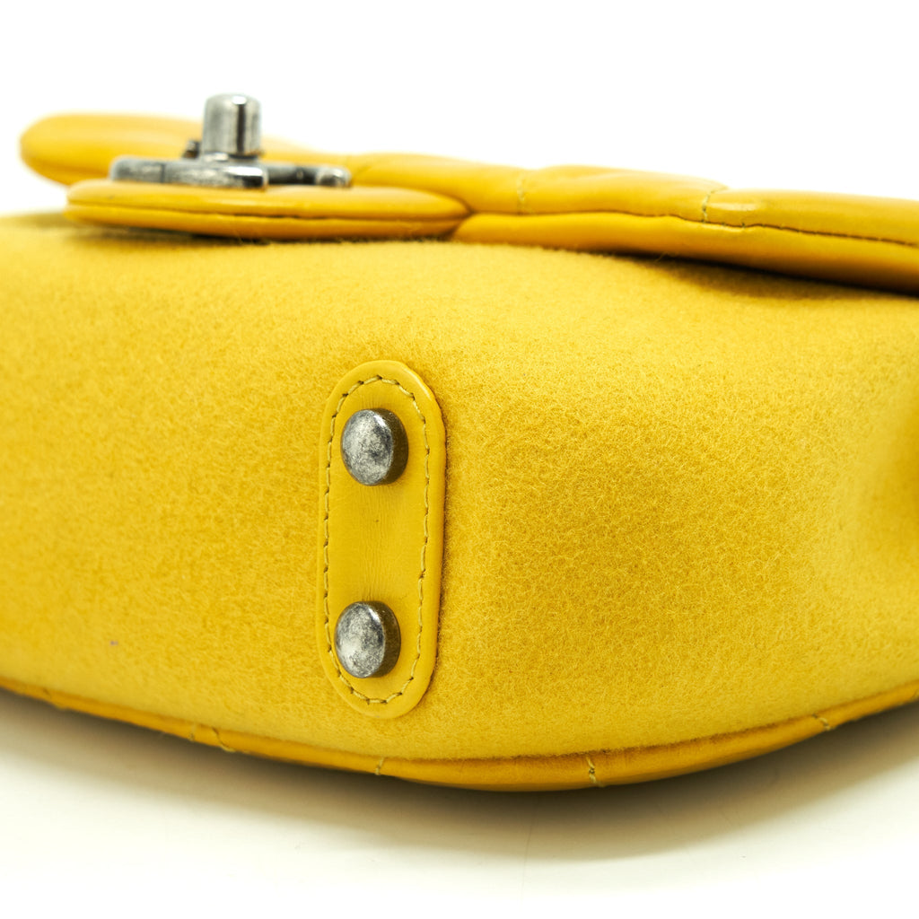 CHANEL SEASONAL LIMITED FLAP BAG LEATHER AND FABRIC YELLOW WITH RUTHENIUM HARDWARE