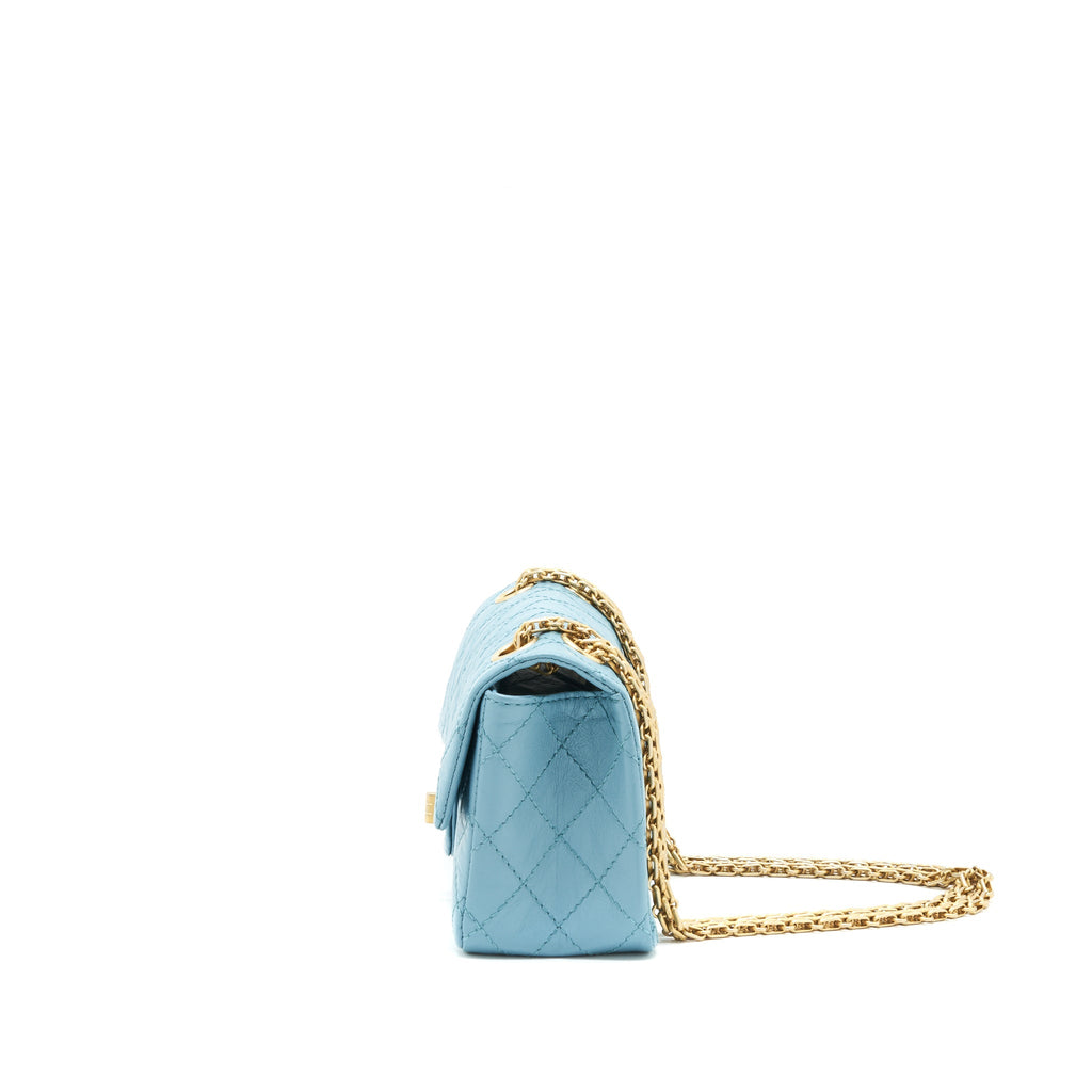 CHANEL MINI 2.55 REISSUE FLAP BAG LIGHT BLUE CALFSKIN GHW