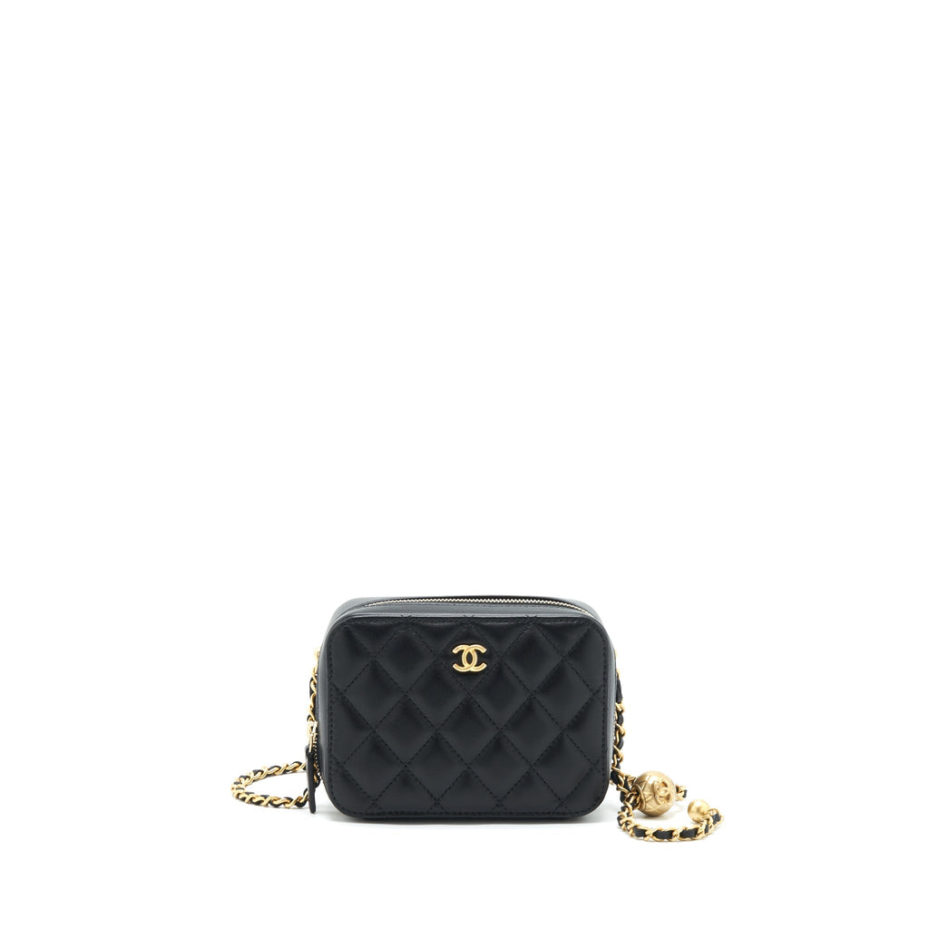CHANEL 22C PEARL CRUSH MINI CAMERA CASE WITH CHAIN BLACK LAMBSKIN GHW
