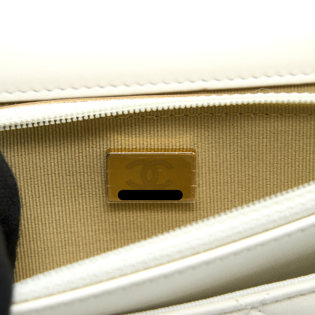 CHANEL PEARL CRUSH WALLET ON CHAIN LAMBSKIN WHITE BRUSHED GHW (MICROCHIP)